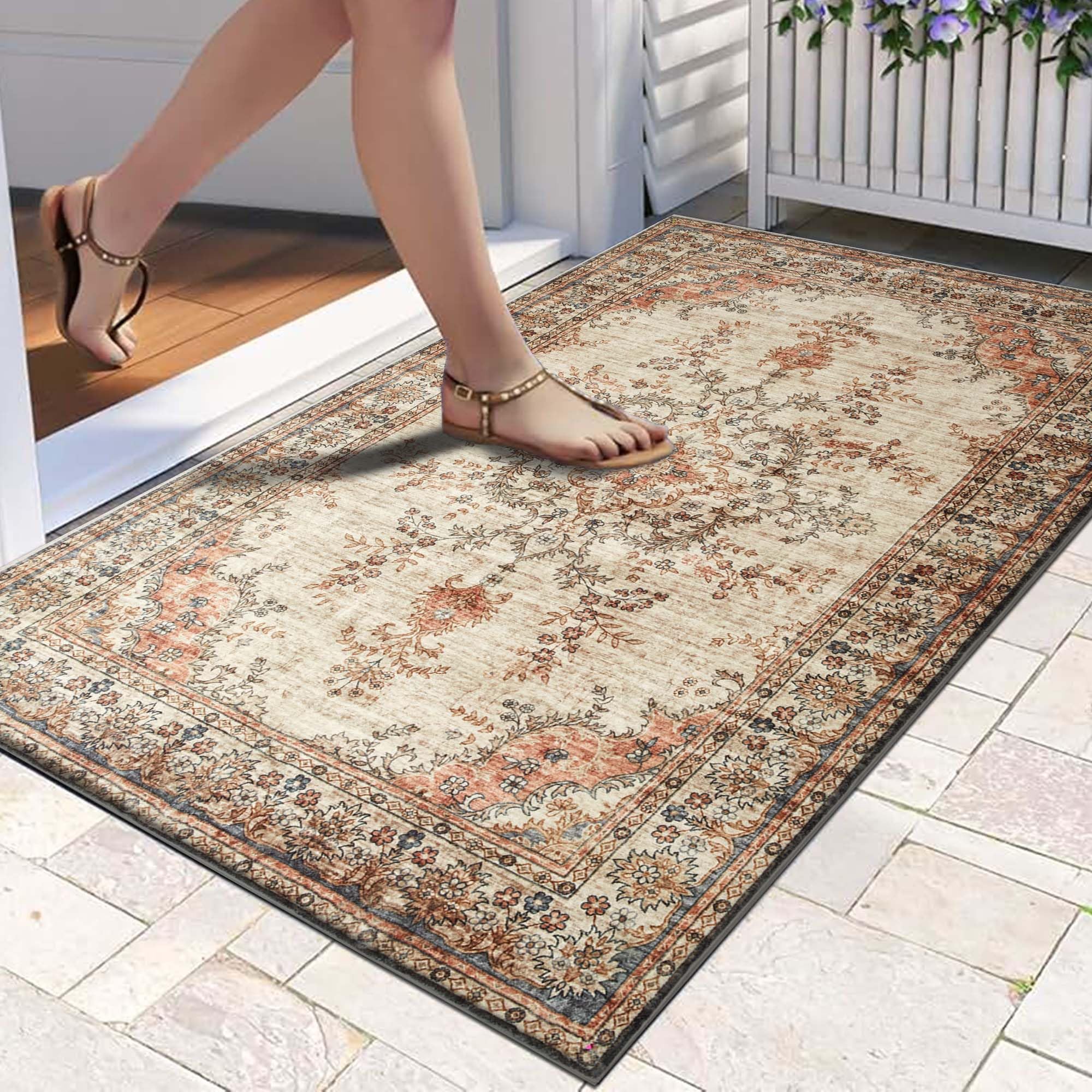 Hafaa Door Mats 80x150 cm Indoor Machine Washable Soft Fluffy Door Mat Dirt Trapper Non-Slip Floor Mats for Kitchen Welcome Front Doormat Inside Outside (Timeless)