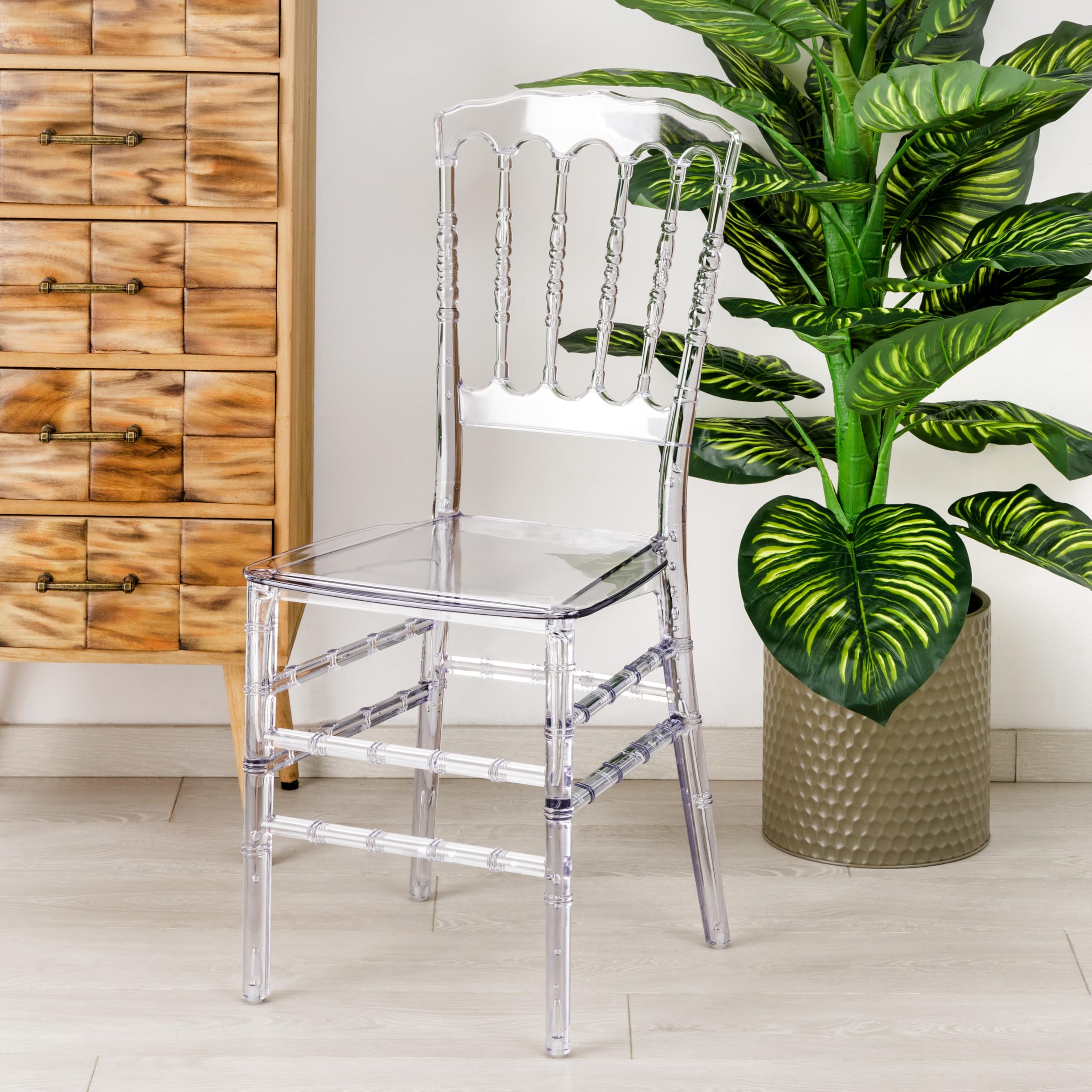 Baroni Home Set aus 4 transparenten Polycarbonat-Stühlen, Elegantes stapelbares und wasserfestes Design für Wohnzimmer, Esszimmer, Schlafzimmer, 38X38X91 cm, Bambus