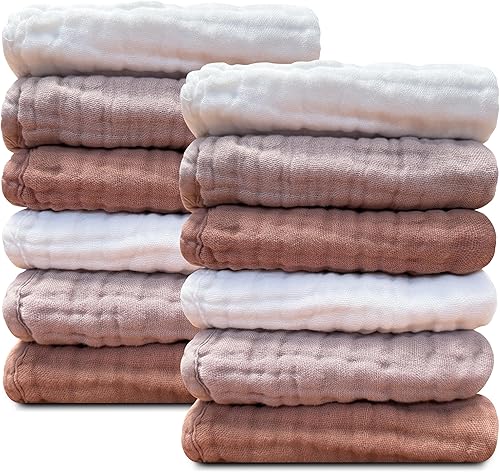 Sunny zzzZZ Paños de muselina para bebé, 100% muselina de algodón, suaves, absorbentes, grandes, para recién nacidos, niños y niñas, paquete de 12