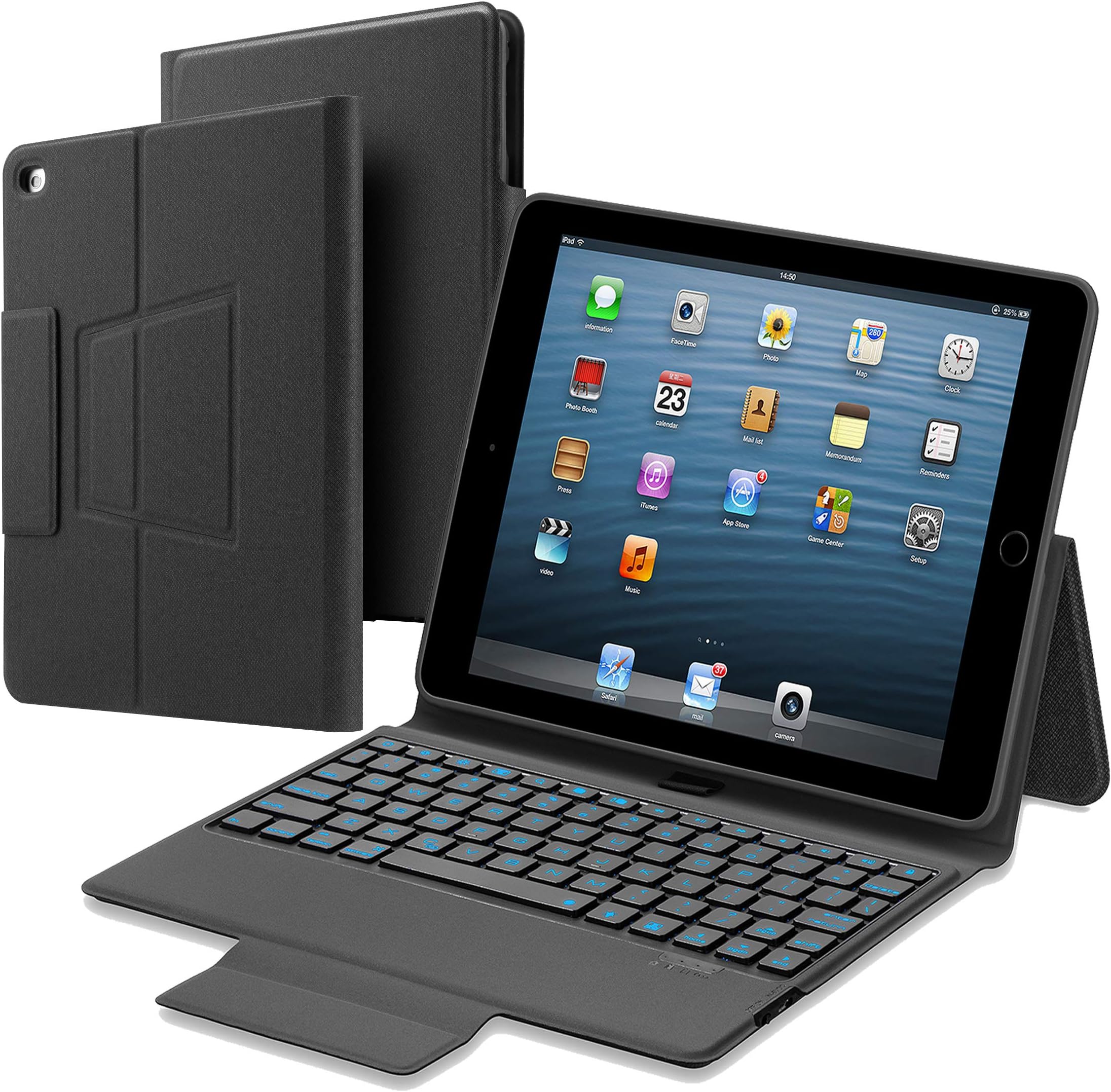 iPad Keyboard Case for New 9.7" iPad 2018 | 2017 iPad Air 2 | Air 1, 7 Color Backlight Bluetooth Keyboard and Pencil Holder, iPad Keyboard Cover Built-in Magnetic Stand with Auto Sleep/Wake