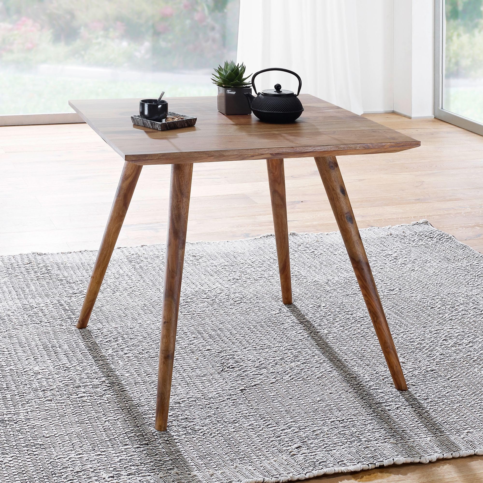 FineBuy Esstisch quadratisch 80cm Sheesham Massivholz – Rustikaler Holztisch im Landhausstil, Design Esszimmertisch massiv, Küchentisch klein für 4 Personen Bistrotisch