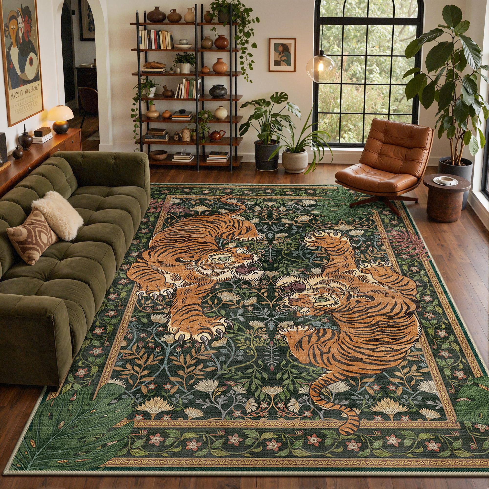 Bavni Tiger Print Washable Area Rugs 4x6 for Living Room Bedroom Non Slip — image 1