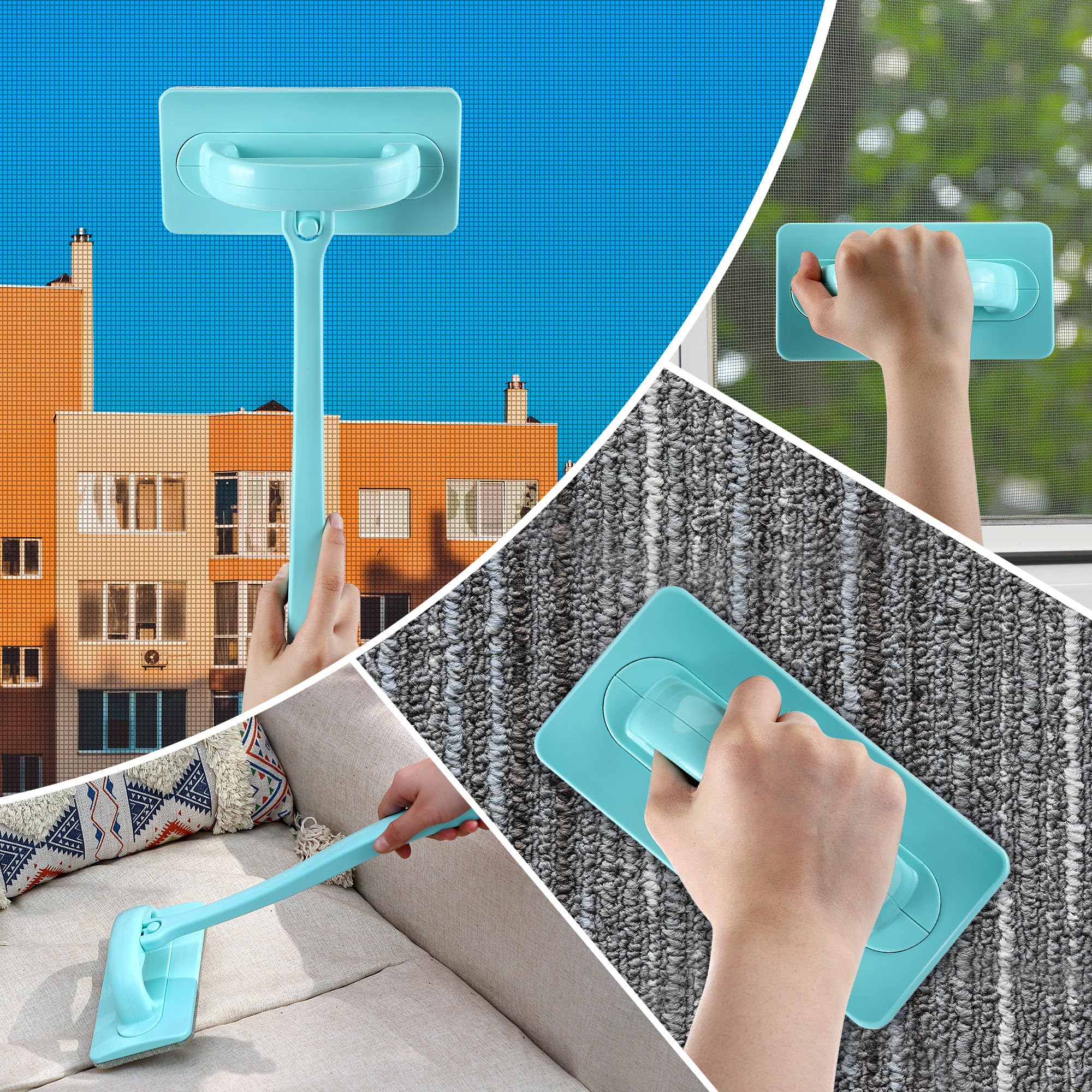Enhon Netz-Reiniger-Set mit 1 Ersatzbürstenkopf, Fenster-Reinigungsbürste, Waschausrüstung, abnehmbares Fensterreiniger-Werkzeug mit Nass- und Trocken-Doppelnutzung (5 Stück)