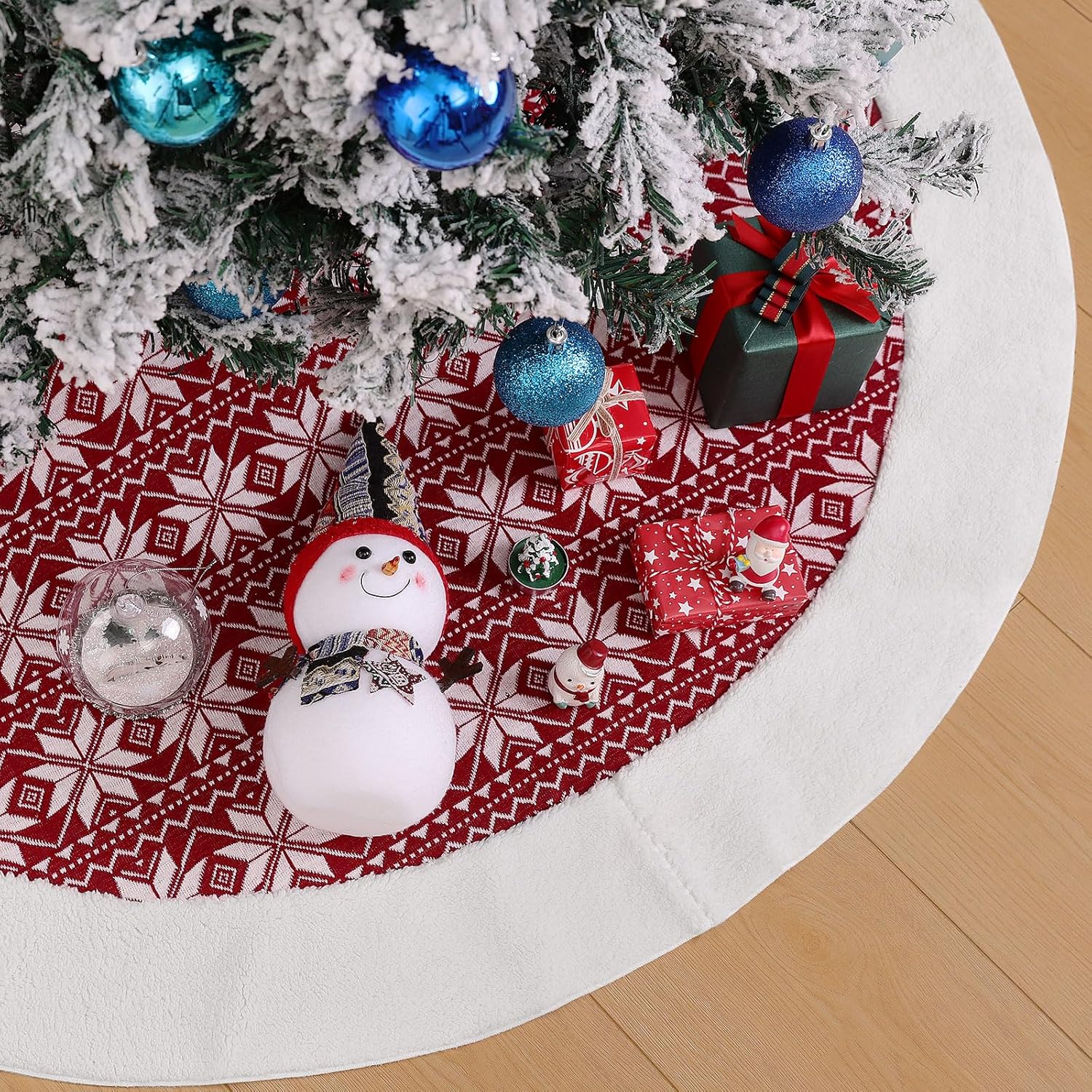 Lewondr Christmas Tree Skirt, 48 Inches Red Christmas Tree