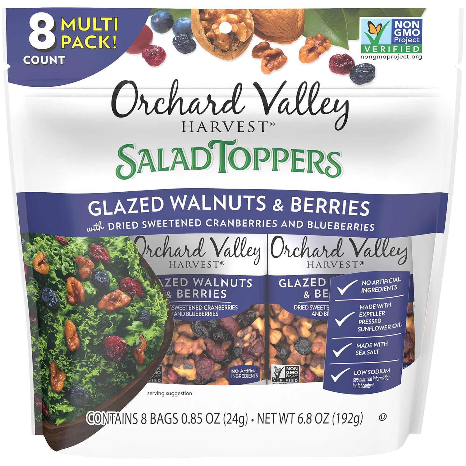 Orchard Valley Harvest Salad Toppers, Non-GMO, No Artificial Ingredients, Glazed Walnuts & Berries, 0.85 Oz, Pack of 8 : Grocery & Gourmet Food