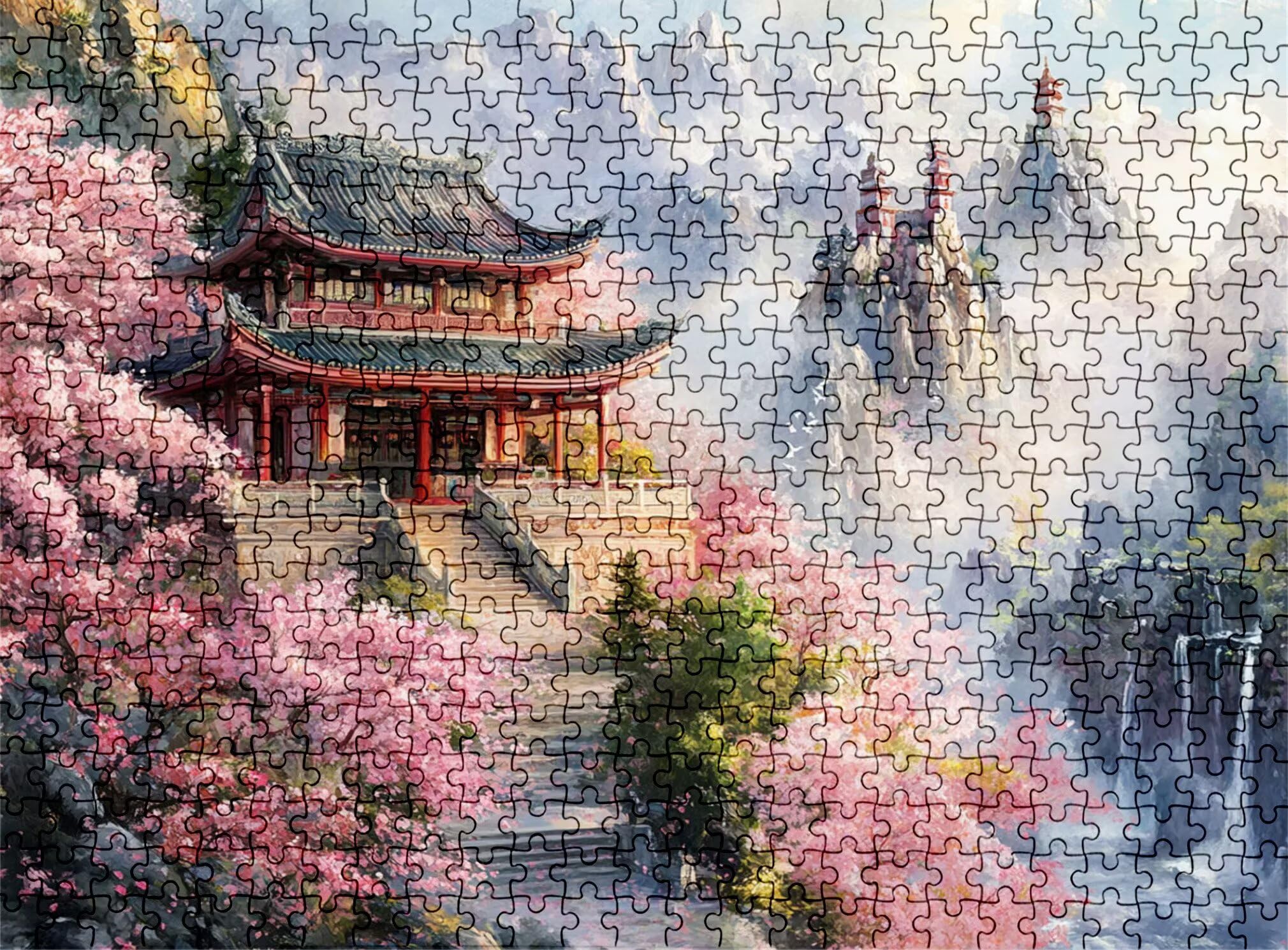 Puzzle 2000 elementów, drewniane puzzle dla dorosłych, kwiaty wiśni, klasyczne puzzle 99,5 x 70,5 cm, gra rodzinna, redukcja stresu, gra myśląca, dekoracja domu, w0-201