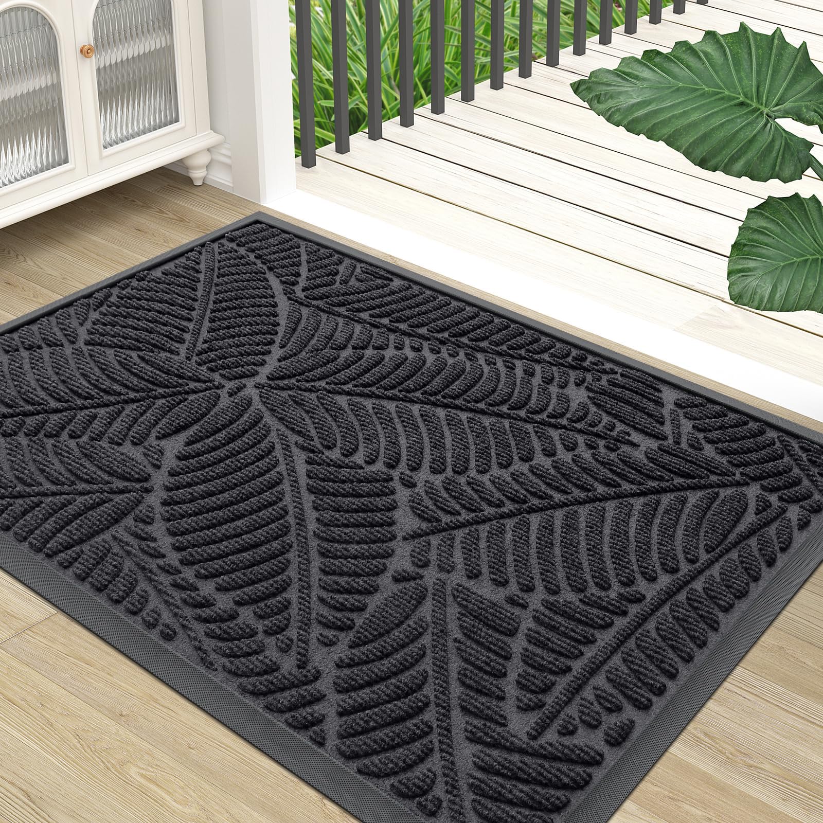 Grandaily Front Door Mat Indoor Outdoor Waterproof Doormat, Non Slip Natural Rubber Welcome Mat, Heavy Duty Durable Super Absorbent Entryway Rugs, 30"x17", Brown — view 10