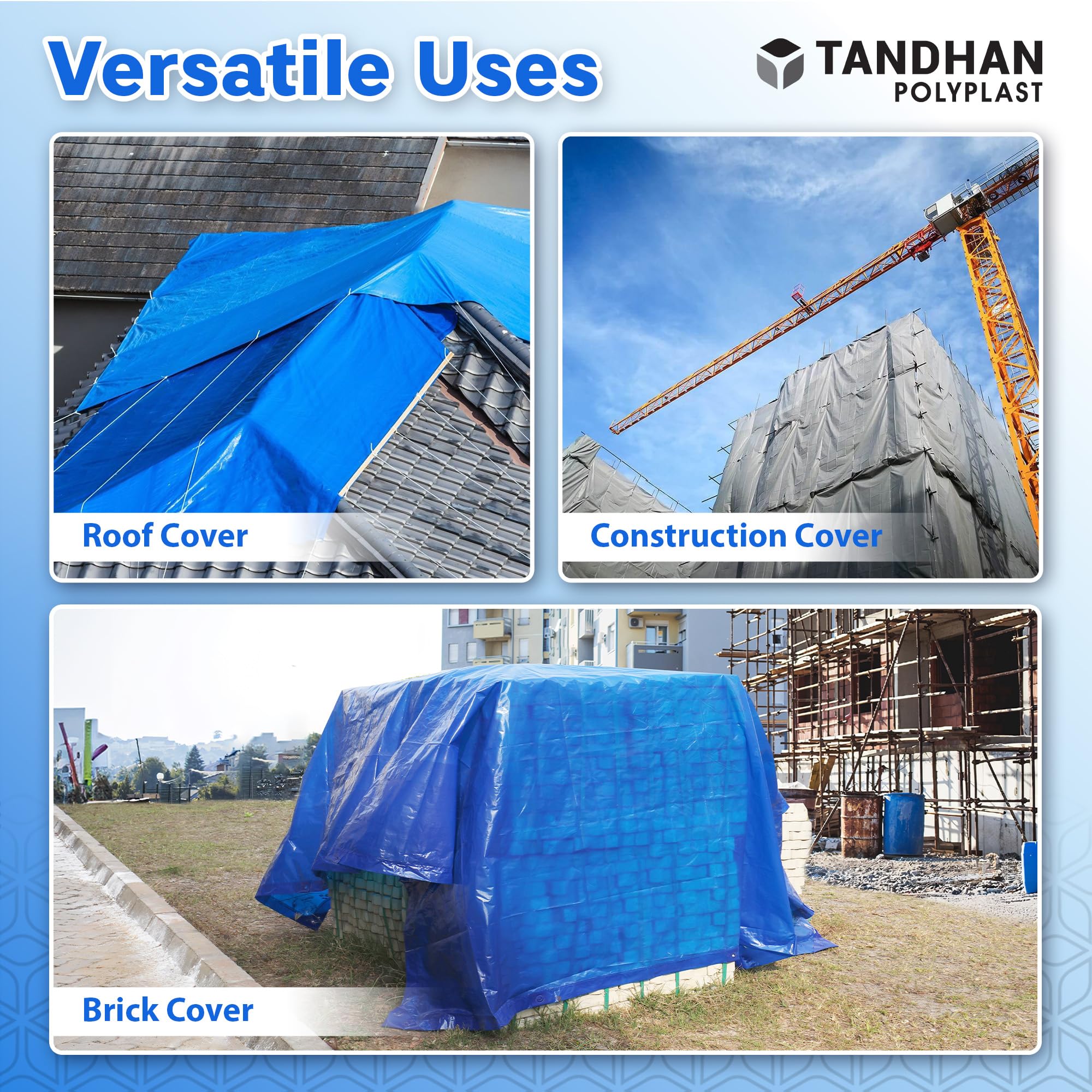 Ecoraksha Gold 120 GSM Blue Tarpaulin Sheet 6x6 Ft | Waterproof UV Resistant Rip-Stop Tirpal for Roofing, Agriculture, Camping & Cycle Cover | Thadpatti — Amazon image 5