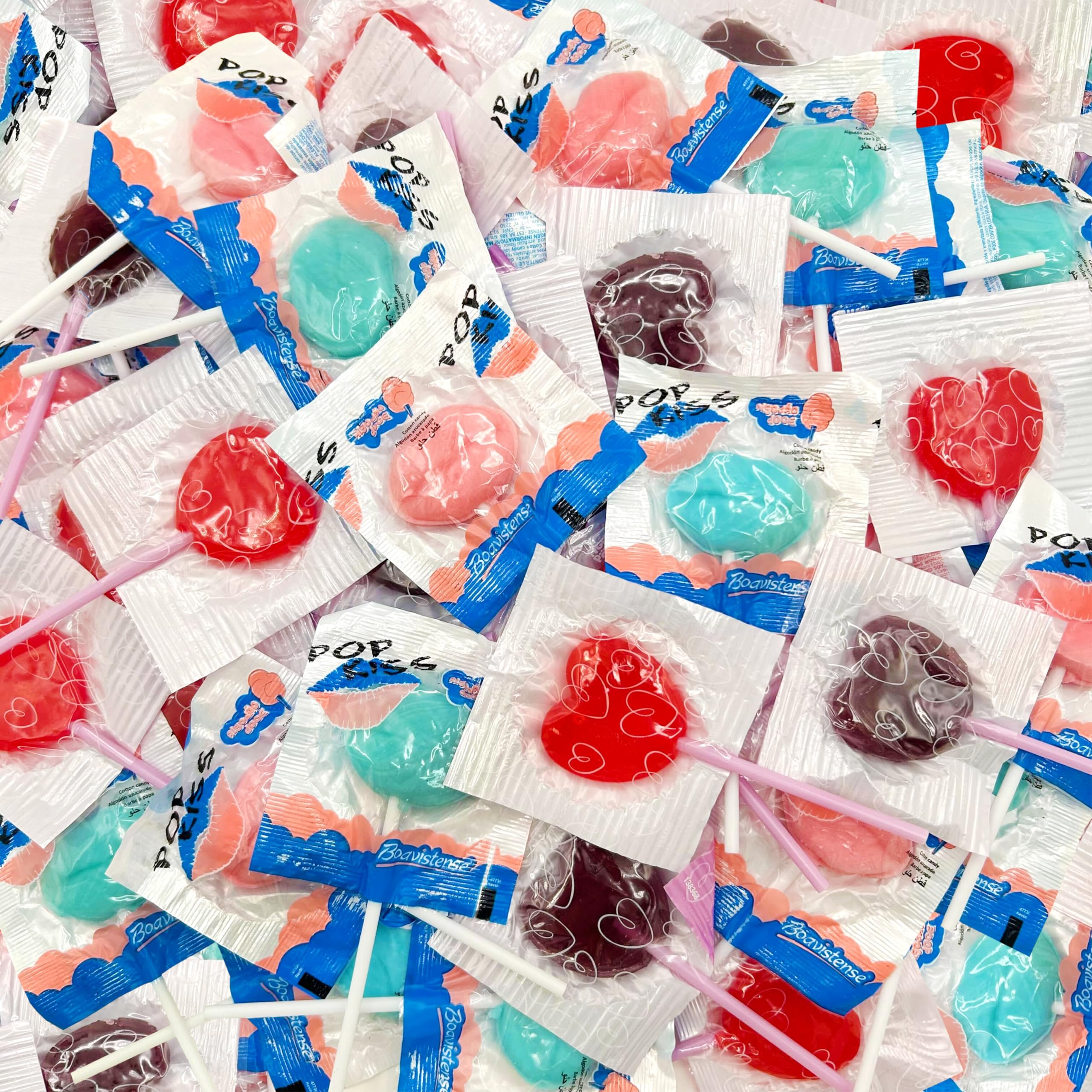 Hearts and Lips Lollipops (2 Pound Bag - Approx. 90 Count), Cherry, Blue Raspberry, Cotton Candy Flavors