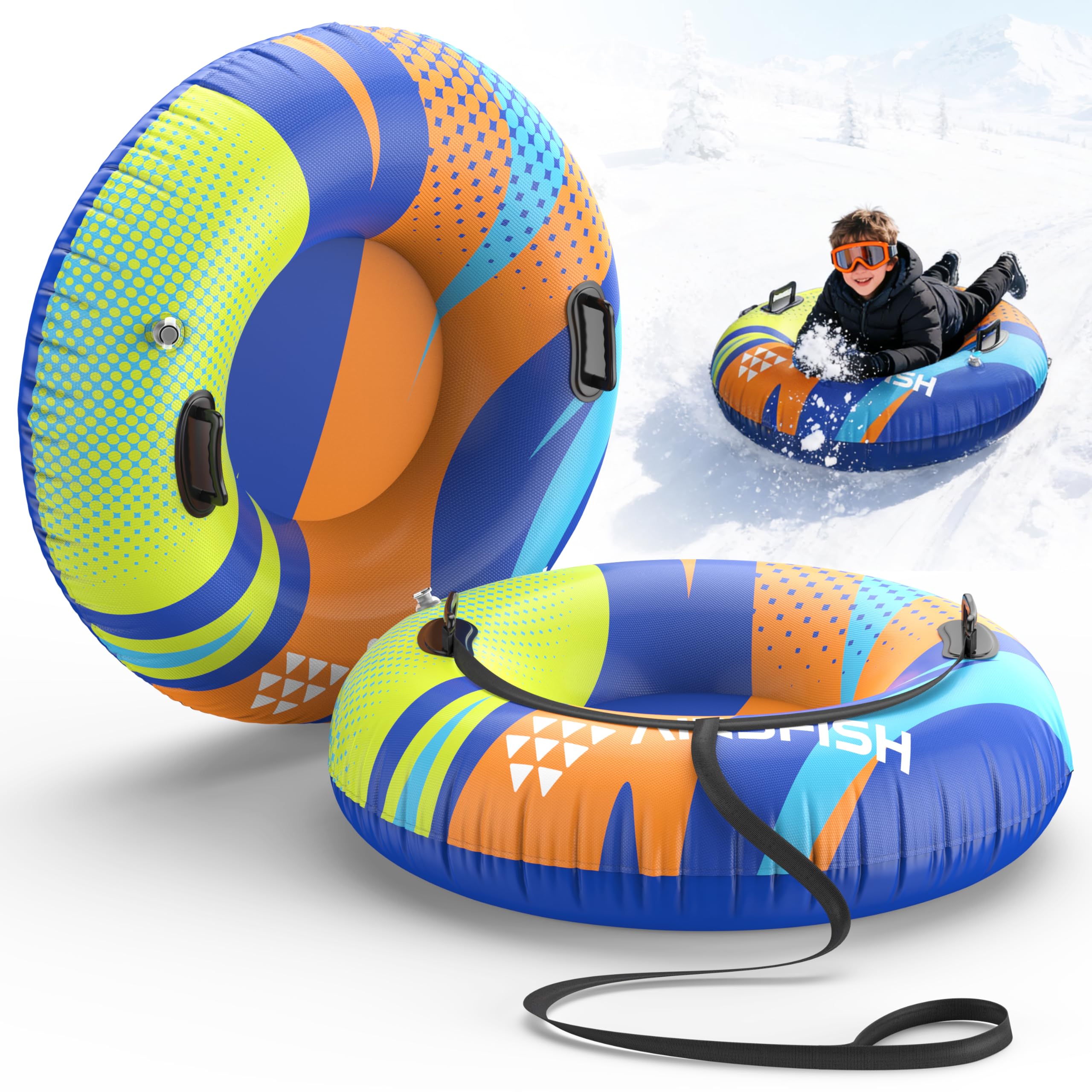 Tubo Da Neve Gonfiabile AirsFish Con Guinzaglio – Slitta Resistente All'Usura E Antigelo, Maniglie Rinforzate, Per Sport Invernali