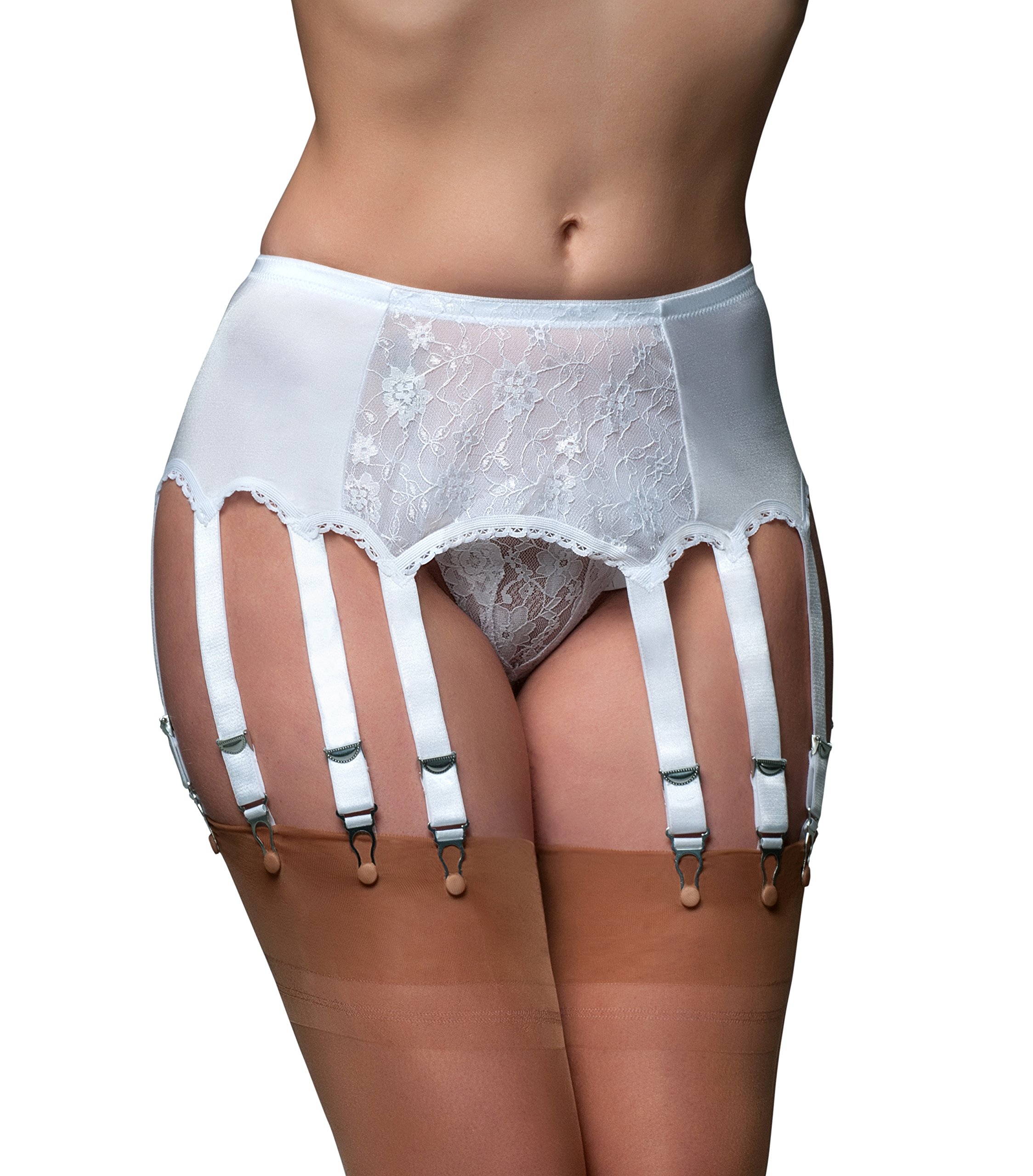 Premier Lingerie Women's White Lace 12 Strap Suspender Belt For Stockings (Pl13) [Uk] ([L] (Waist 91-97 Cm), )