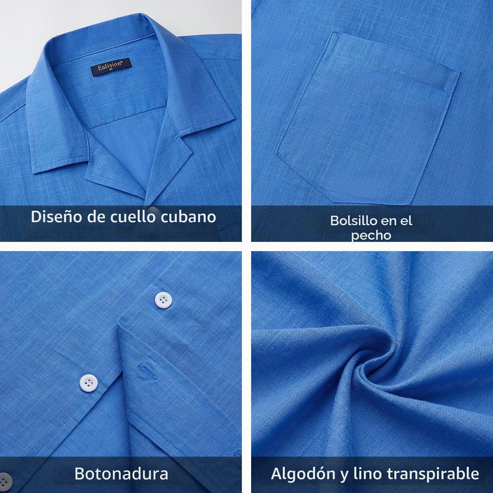 Enlision Camisa Lino Hombre Manga Corta Verano Casual Camisas Cubana Hombre Regular Elegante de Algodón Lino con Botónes