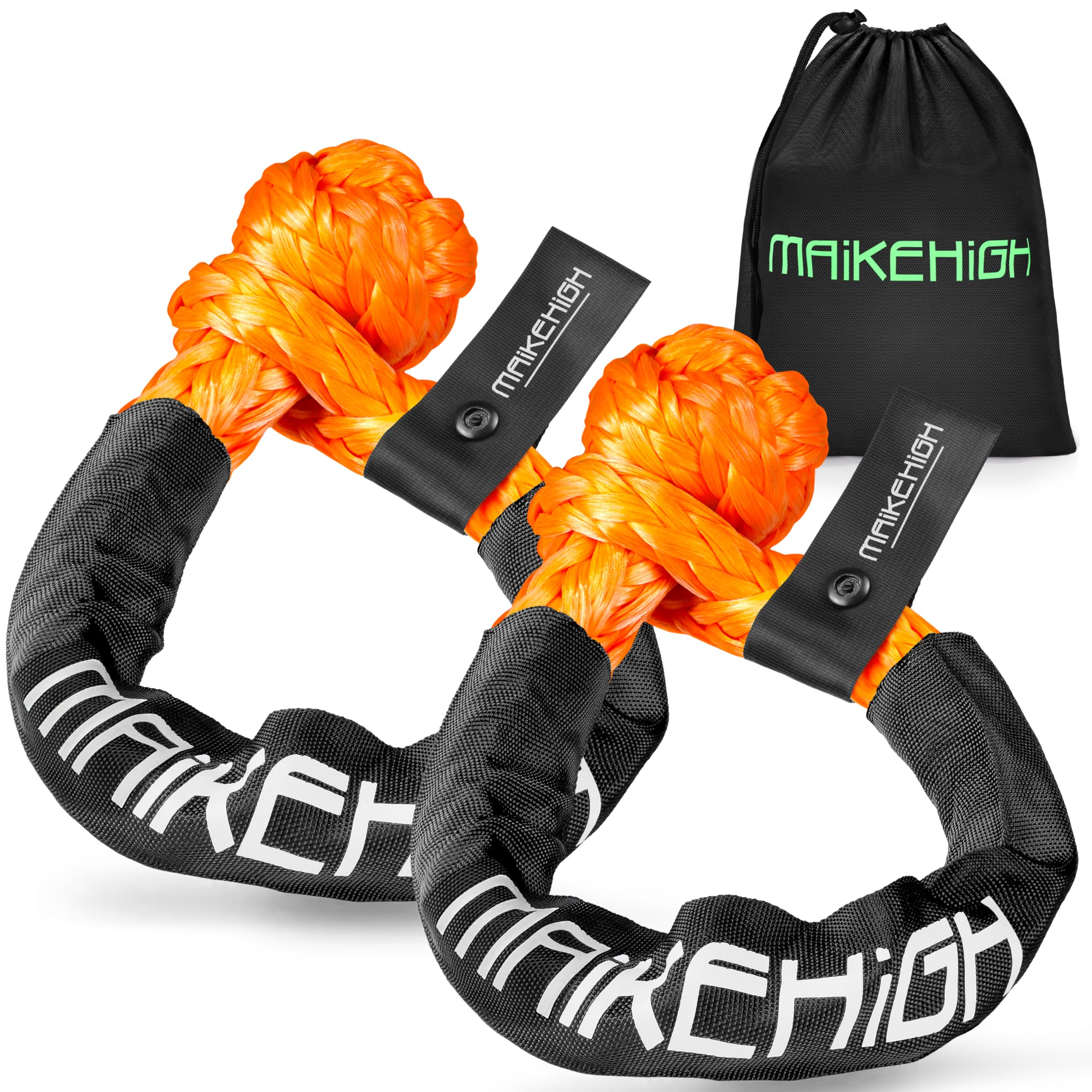 MAIKEHIGH Synthetic Soft Shackle, 1/2" x 22 Inch (56,000lbs Break Strength) Recovery Soft Shackles for Towing 2Pcs, with Extra Sleeves (Orange)