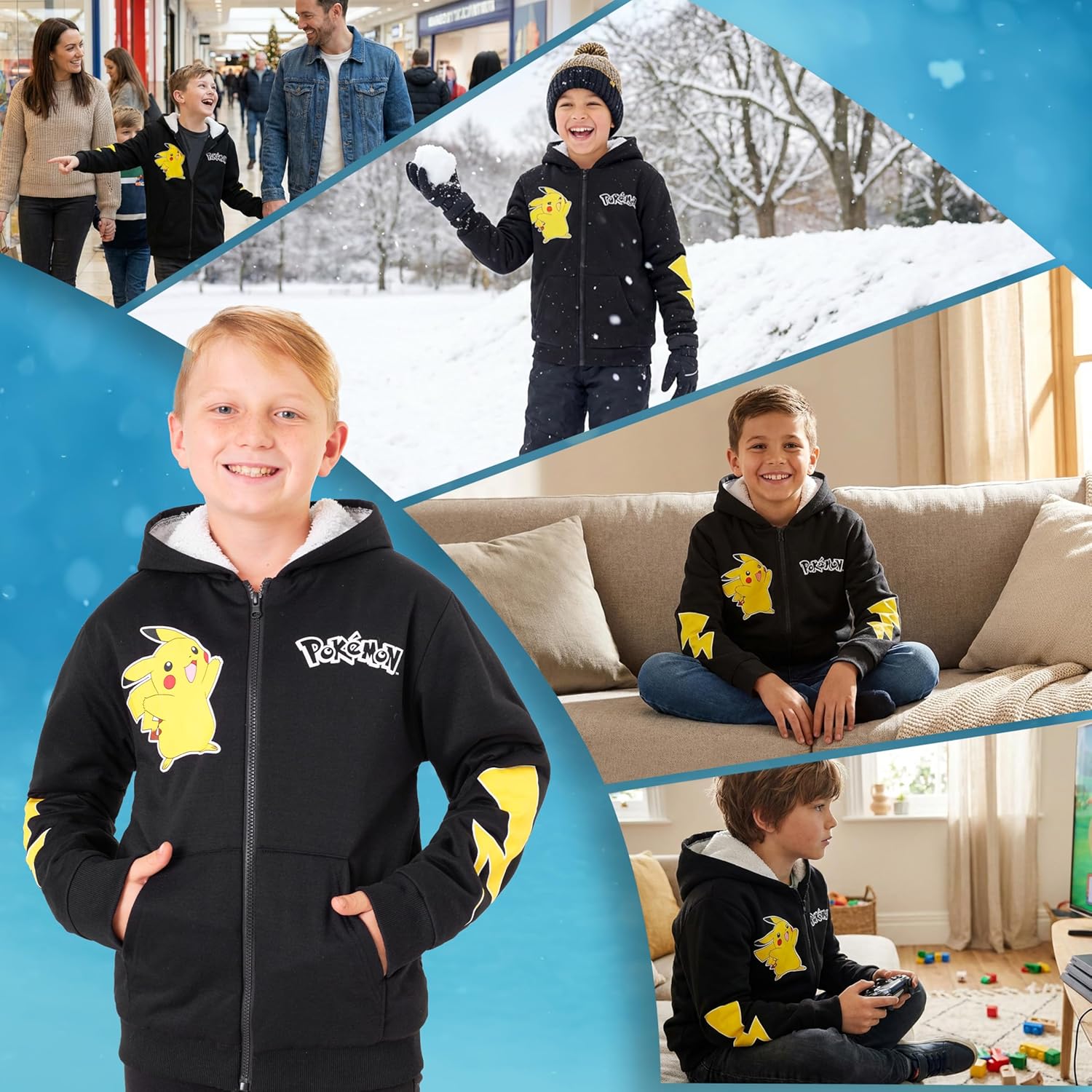 Pokemon Sherpa Fleece Hoodie for Boys, Teens, Ages 7-14, Hooded Zip-Up Sweatshirt, Warm Hoodies, Anime Gifts for Boys - Image 2