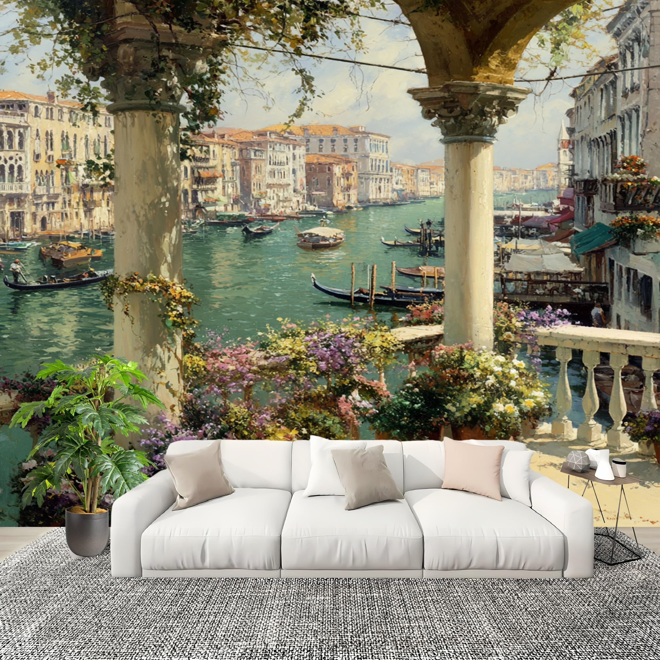 Papel Pintado Mural Foto 300x210cm Venecia Papel pintado tejido no Tejido Murales Moderna Diseno Fotográfico Vistoso Decoración de Pared Sala de Estar y Dormitorio
