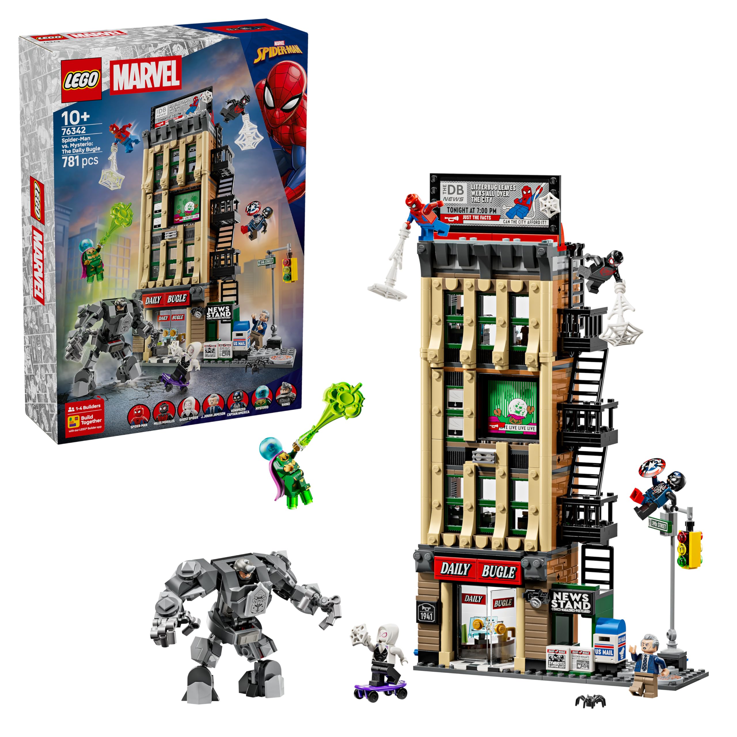 LEGO | Marvel Spider-Man vs. Mysterio: il Daily Bugle - Giocattolo dei Supereroi con Action Figure Mech e 7 Minifigure - Regalo di Compleanno per Bambini da 10 Anni in Su e Fan dei Film - 76342