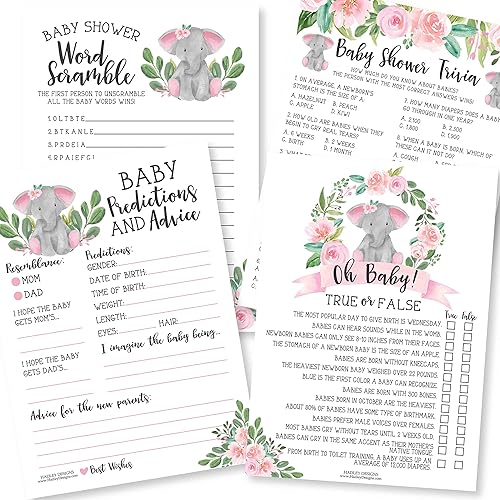 Miniatura 10 de Hadley Designs 50 juegos florales de baby shower para niñas  4 juegos de doble cara, tarjetas de predicción y consejo del bebé, trivia para bebé,