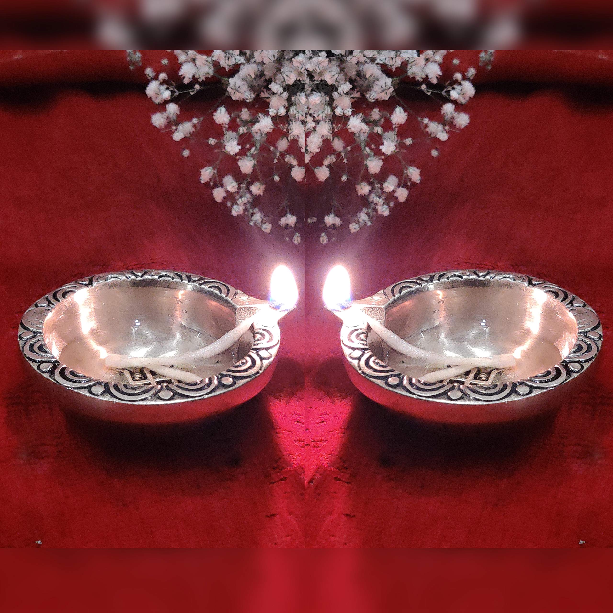 Divya Mantra Swastik Laxmi Brass Diya Indian Diwali Oil Lamp Pooja Light Puja Decorations Mandir Decoration Items Handmade Table Home Backdrop Decor Lamps Made in India Decorative Diyas - Gold (10) - Image 4 thumbnail
