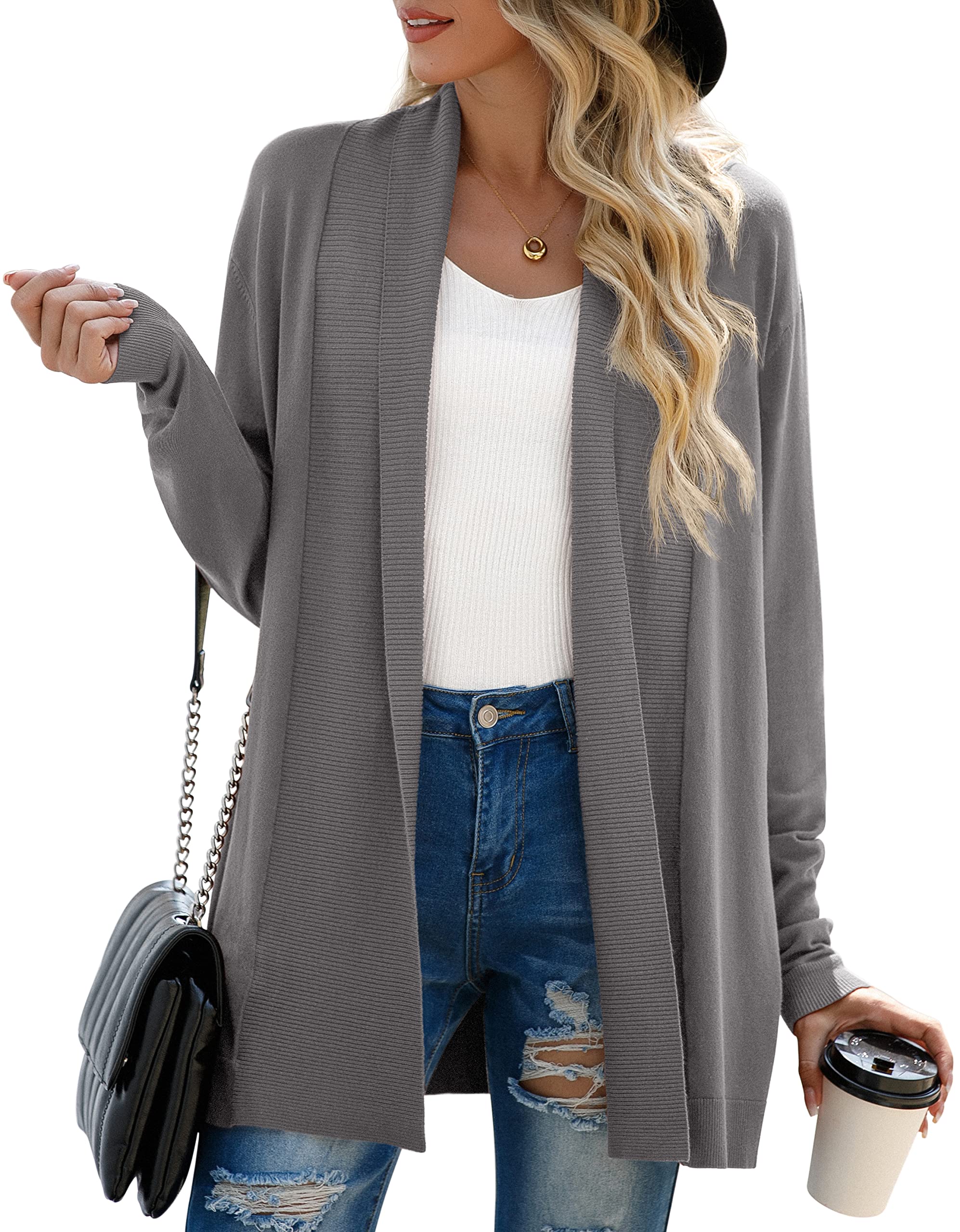 GRECERELLECardigans for Women UK Knitted Draped Lapel Long Sleeve Casual Ladies Cardigan Jumpers