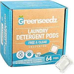 Laundry Detergent Pods Free & Clear, Unscented, 64 Count, Eco Friendly, Biodegradable, HE Compatible, Powerful Stain & Odor Removal, Skin Friendly