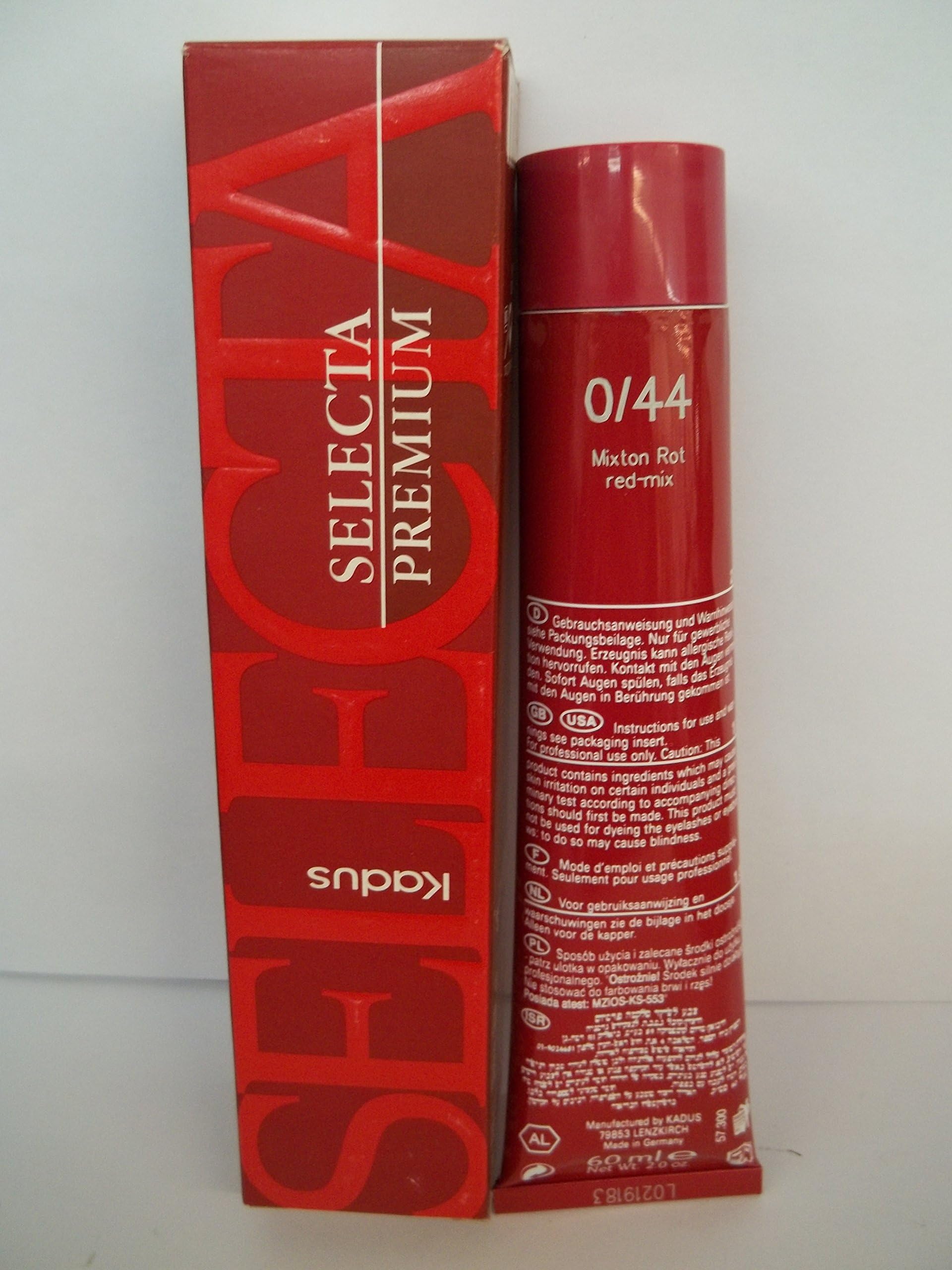 Kadus Selecta Premium Permanent Cream Hair Coloring Cream - 2 Fl. Oz. Tube - 0/44 Red-Mix