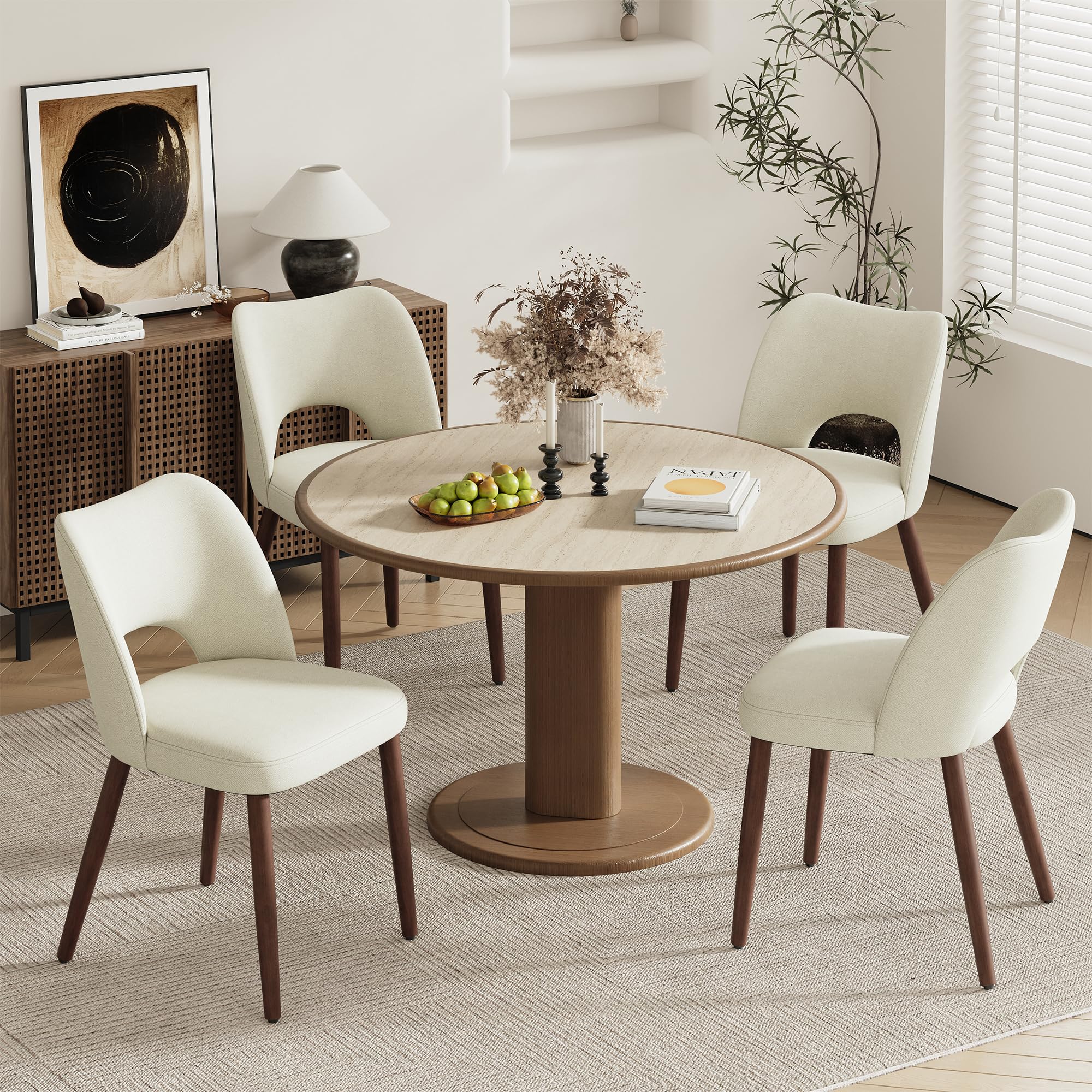 MALOL Esszimmerstühle 4er Set, Moderne Esszimmer Stühle, Ergonomisch Gepolsterte Küchenstühle mit Vertikal Gestreifter Rillenlehne, Polsterstühl für Esstisch Wohnzimmer Café Restaurant, Beige