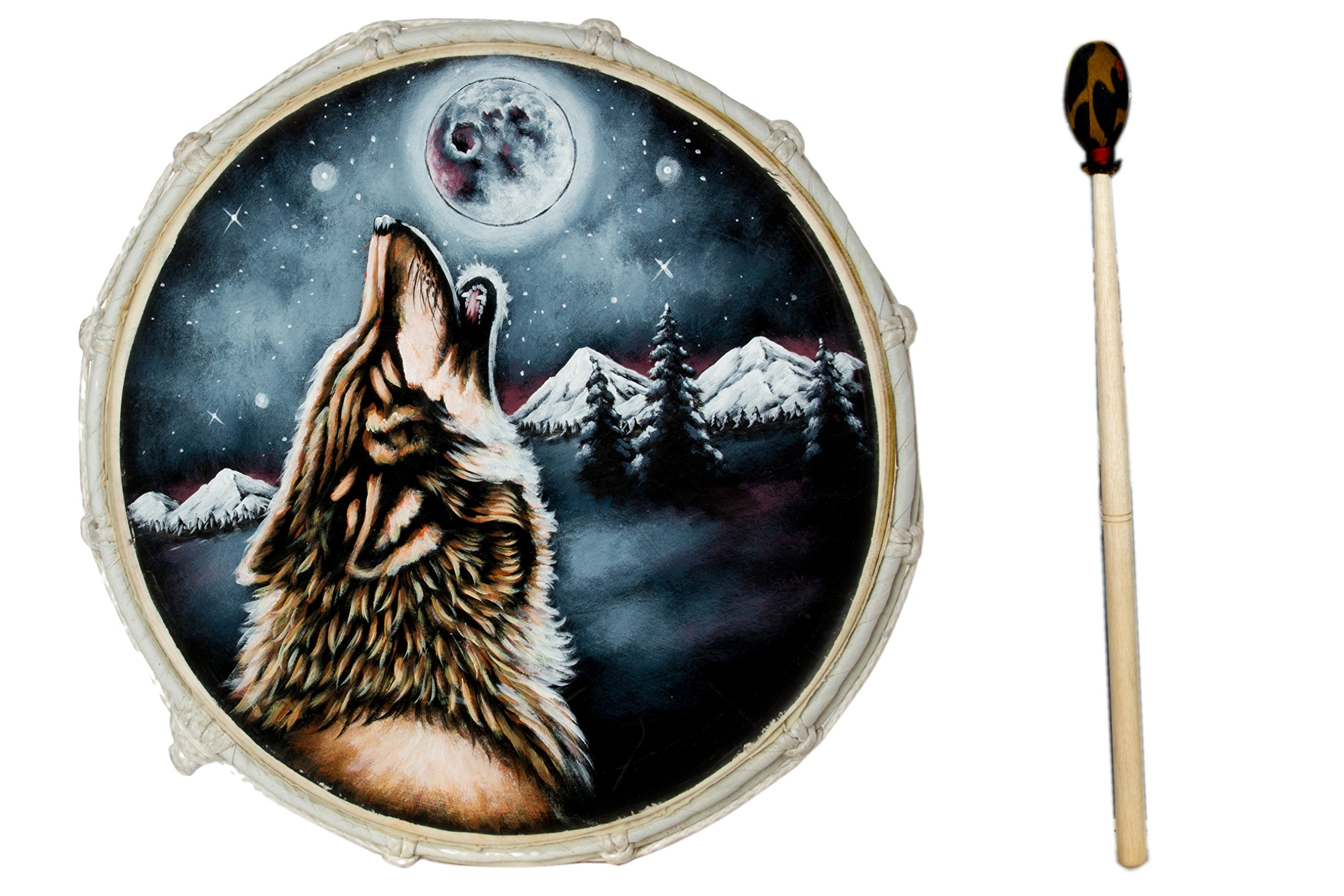 50cm Grosse Schamanentrommel Wolf Gemalt Rahmentrommel Bodhran Drum Trommel