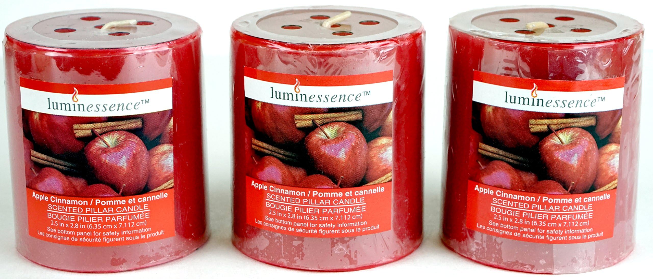 Luminessence(Tm) Apple Cinnamon Scented Pillar Candles, 3
