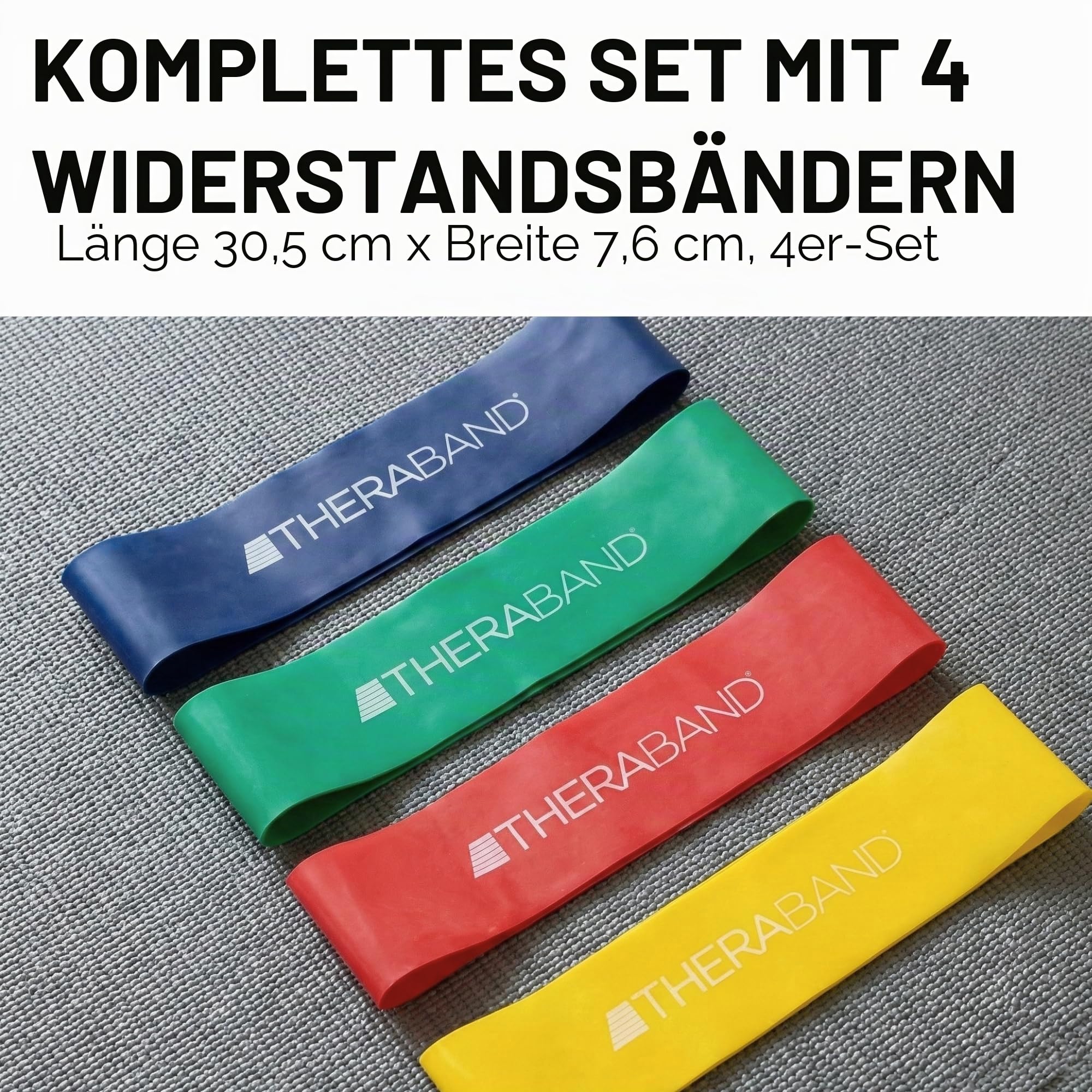 TheraBand Resistance Band Loop Set, 4 Stück, 12 Zoll Band Loop Kit für Beine & Butt Workouts, Anfänger bis Fortgeschrittene Level für Übung, Reha, Physiotherapie, Stretching, Krafttraining