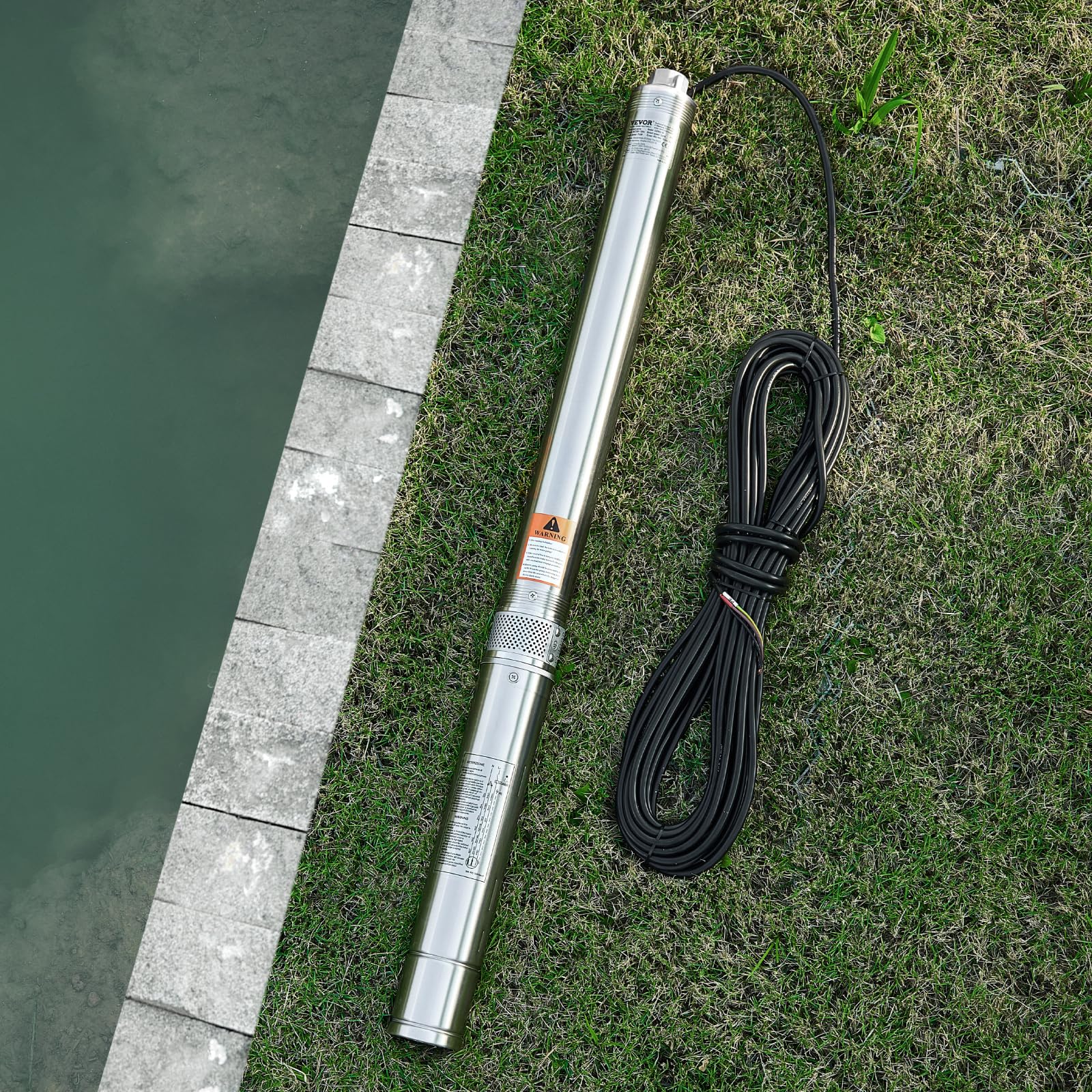 VEVOR Tiefbrunnenpumpe, 550 W Ausgangsleistung, 65 L/min Durchfluss, 64 m Förderhöhe, mit 20 m Kabel, externer Steuerkasten, Edelstahl-Wasserpumpe, für industrielle Bewässerung und Heimgebrauch, IP68