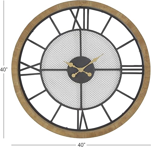 Miniatura 6 de Deco 79 Reloj de pared decorativo de madera para el hogar, reloj de pared para habitación 40 x 4 x 40 pulgadas, marrón