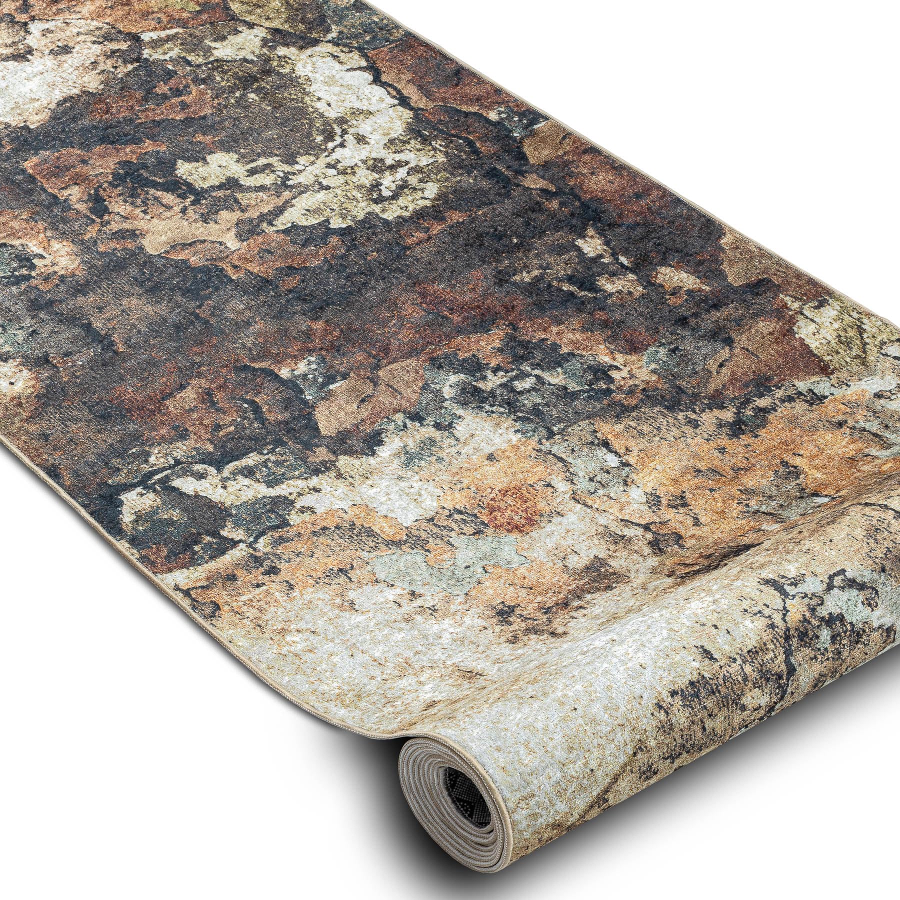 rugsx Tapis Antidérapant Lotus Abstract 52910 Beige - Lavable - 120x280 cm - Tapis de Couloir Antiglisse pour Cuisine et Entrée