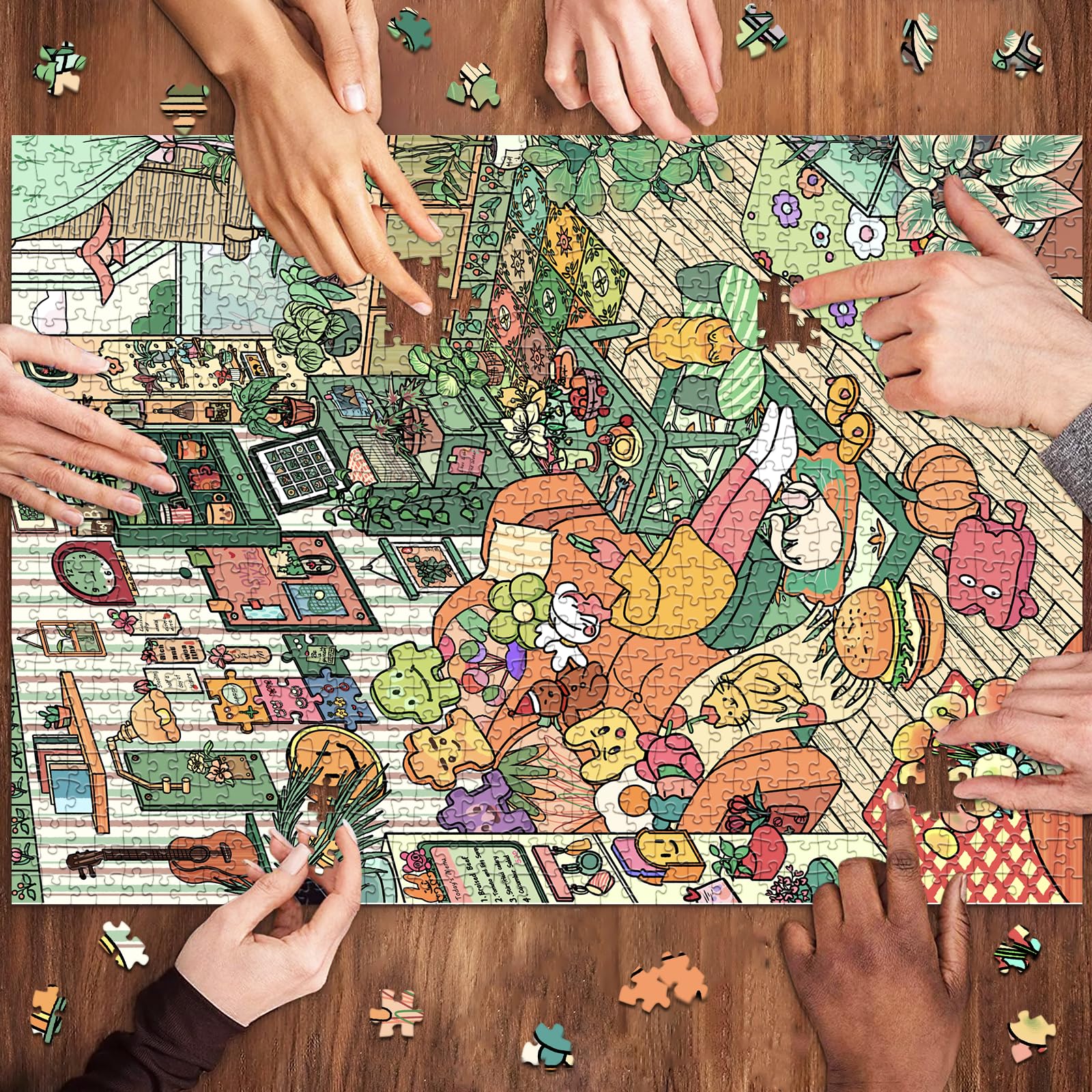 HUADADA Puzzle 1000 elementów, 1000 elementów, dla dorosłych, interaktywne puzzle rodzinne, klasyczne, na prezent, przytulny, mały świat