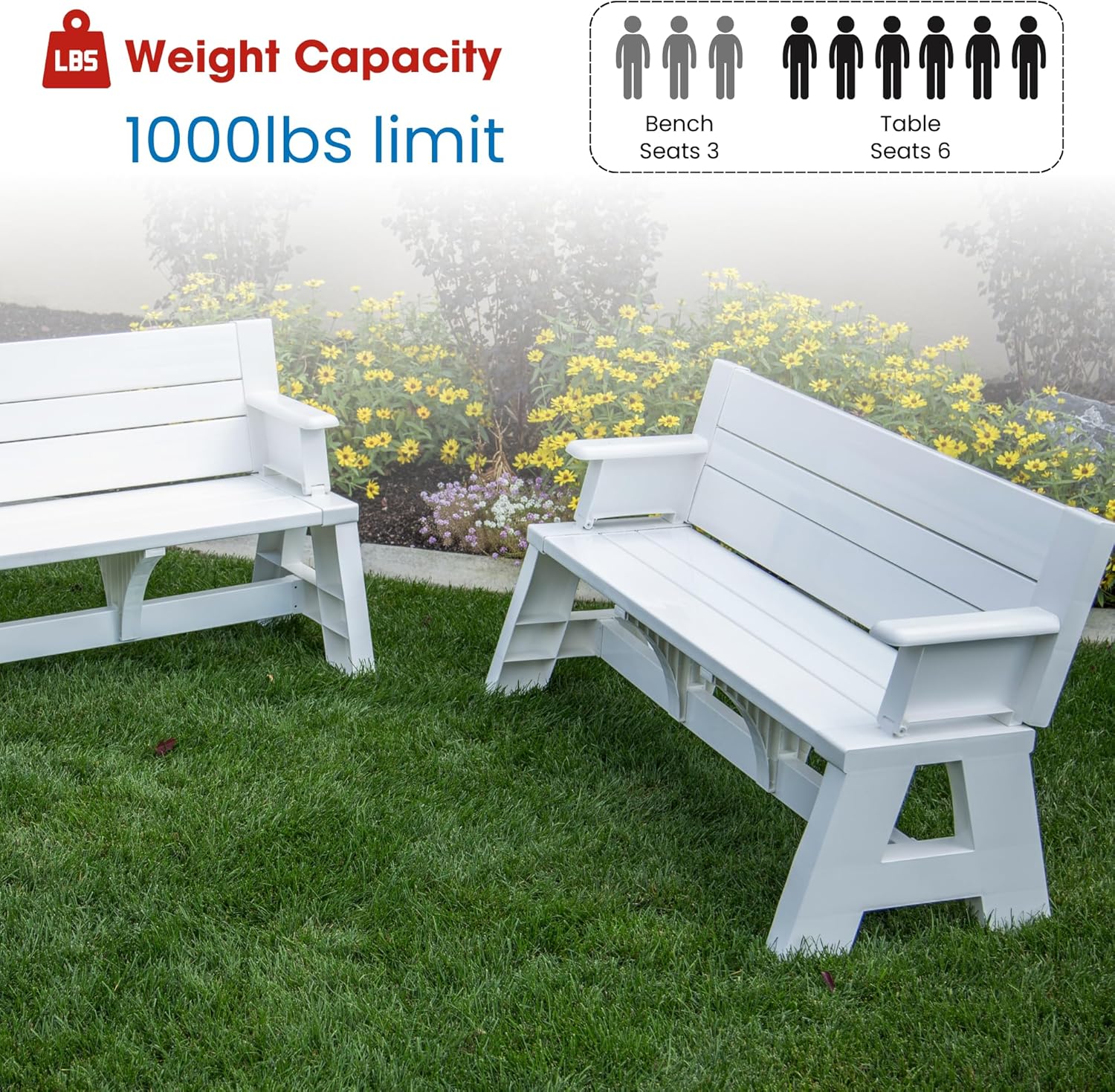 White Convertible Outdoor Bench and Picnic Table