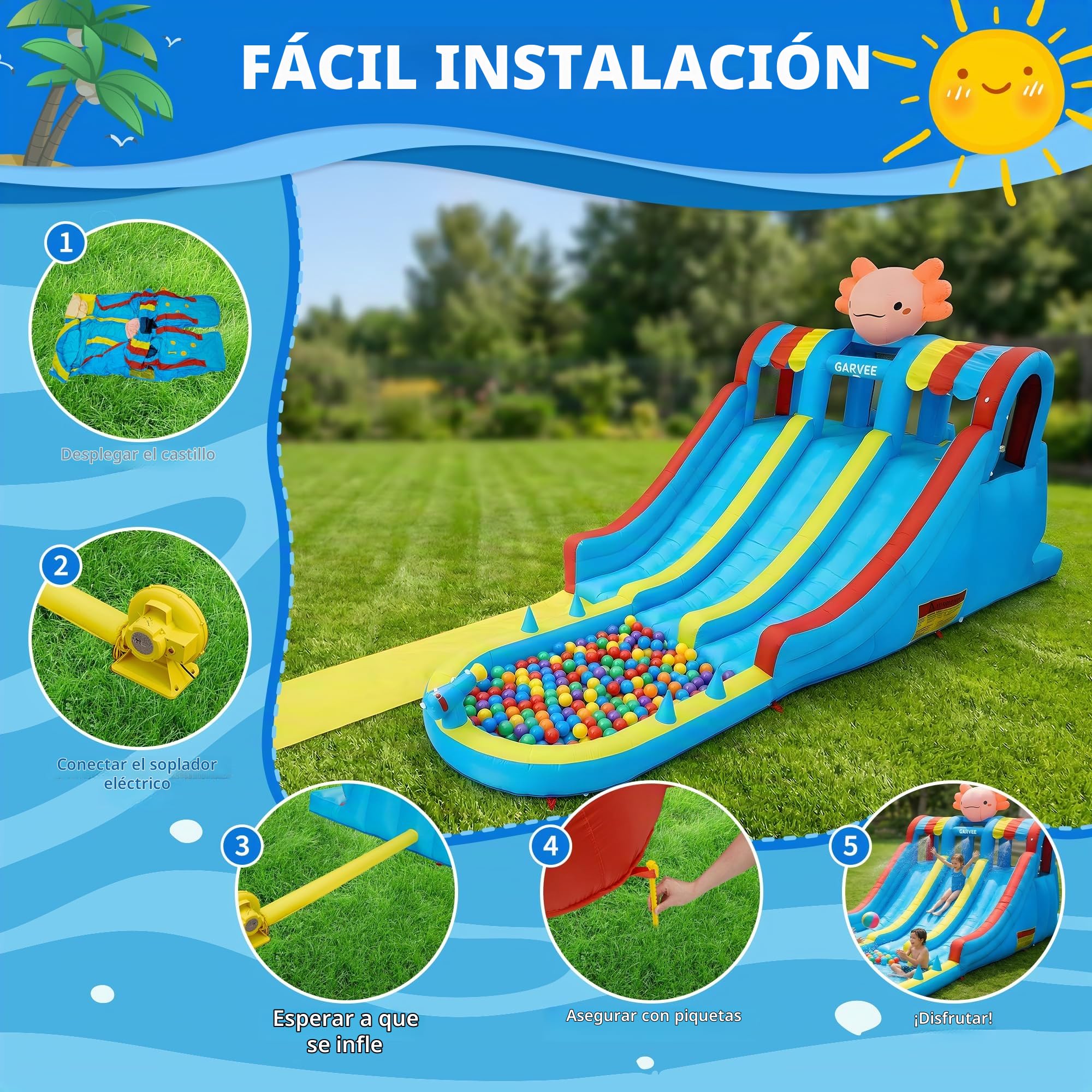 Castillo hinchable con tobogán de agua, castillo hinchable XXL con soplador, castillo hinchable al aire libre, pistola de agua, piscina salpicadura, tobogán exterior, castillo de rebote para niños