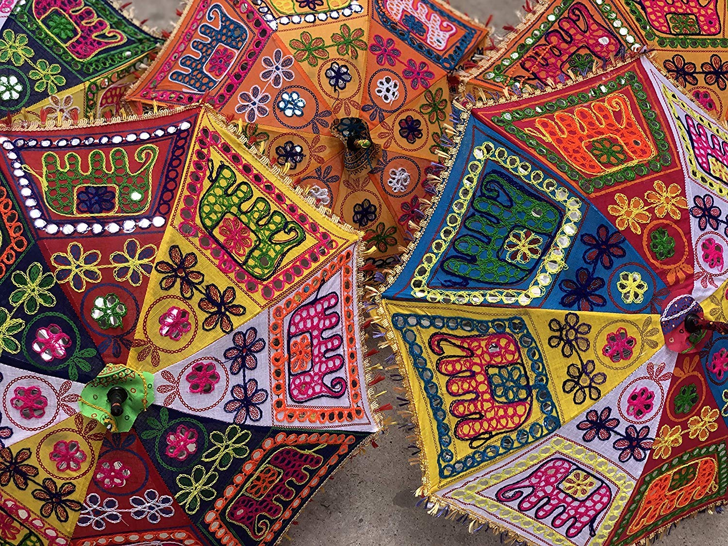 GANESHAM Indian Decorative Home Decor UV Protection Umbrella Sun Umbrella Embroidery Boho Outdoor Ratio Cotton Indian Wedding Umbrellas Designer Fashion Multi Colored Handmade Parasol (30pc)