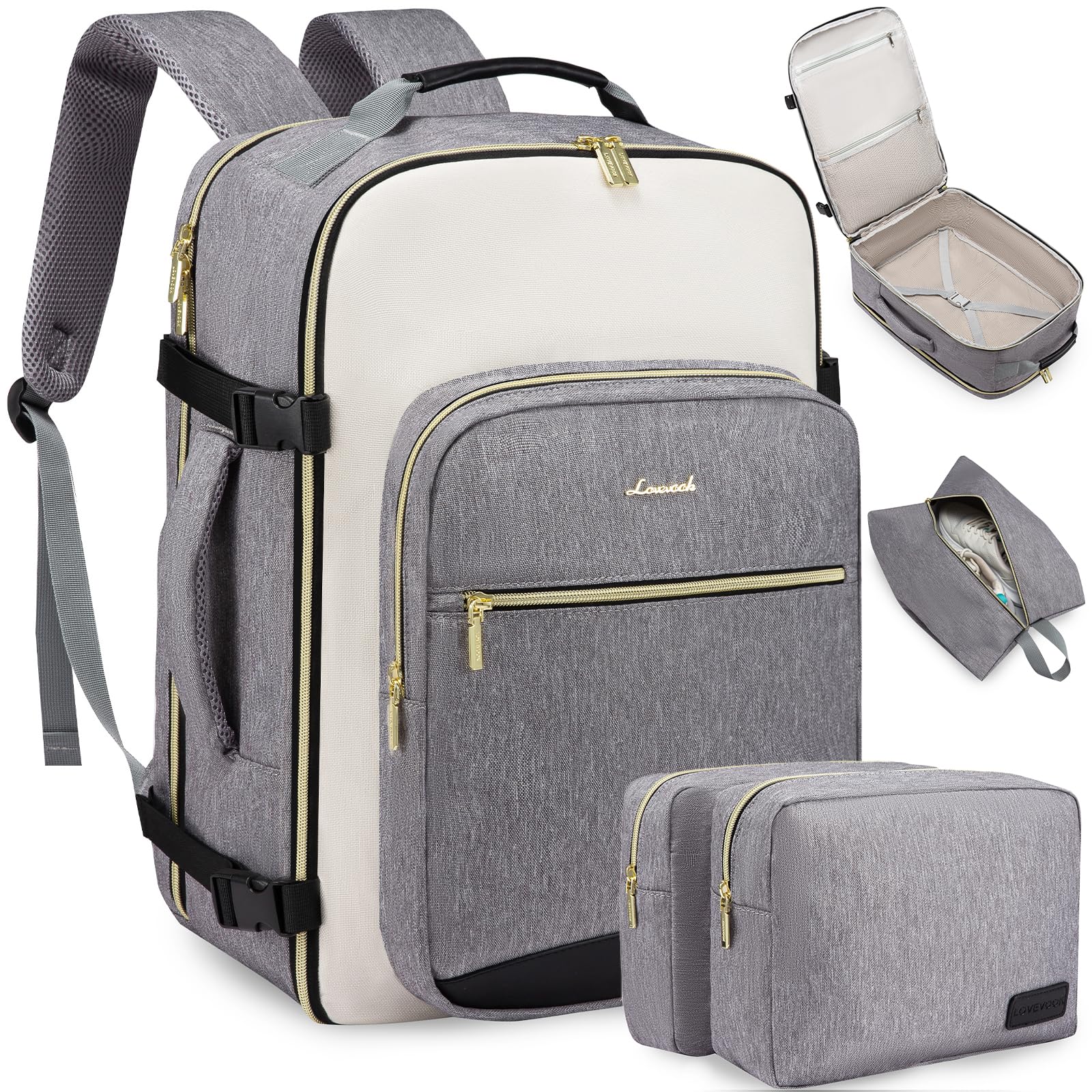 LOVEVOOK 50L Large Travel Backpack for Women & Men, Carry on Backpack Airline Approved, Waterproof Travel Essentials fits 18" Laptop, TSA Personal