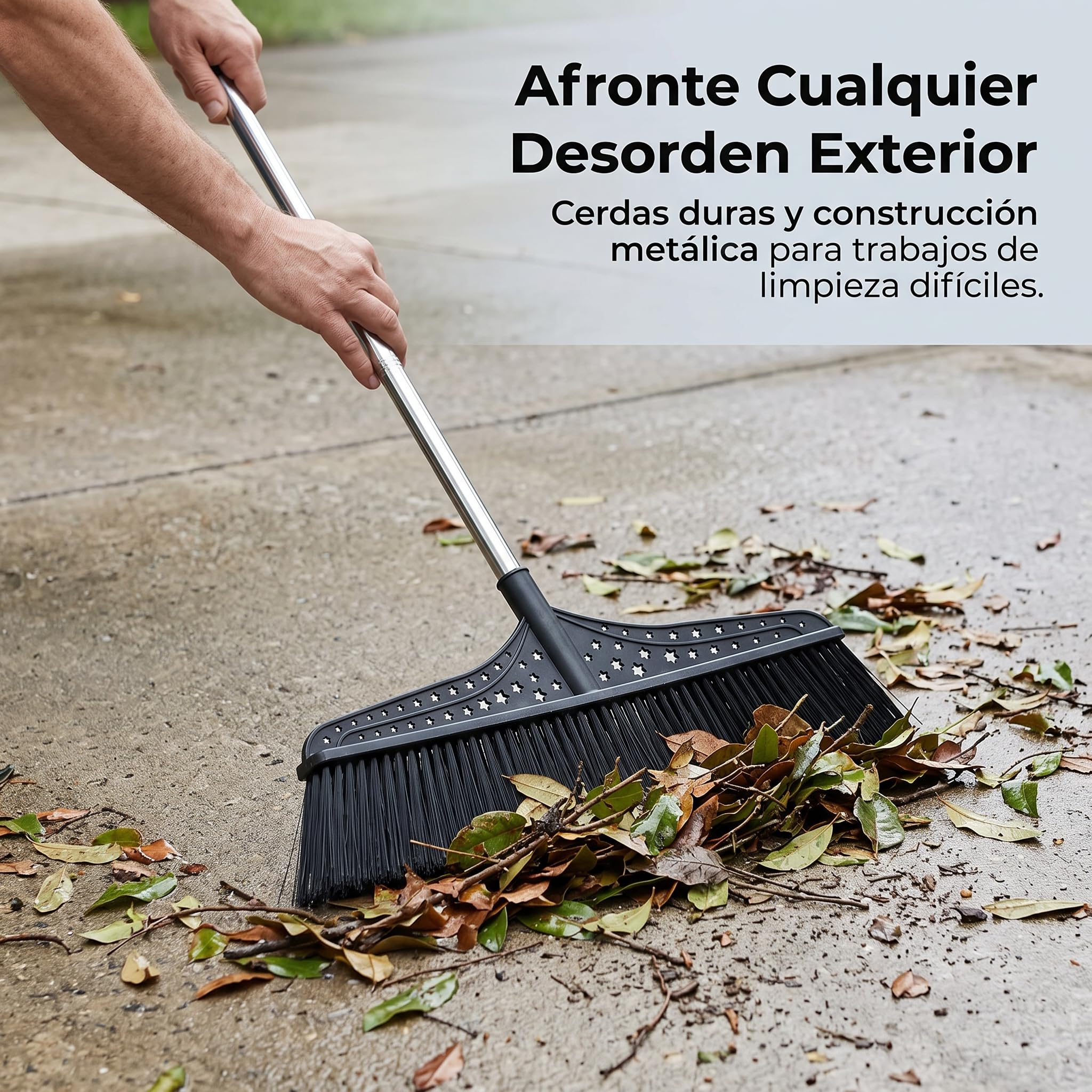MagiDeal Escoba Exterior para Patio Escoba Cepillo Barredora Limpiador con Cerdas Que Retiran Hojas y Polvo Cabezal Amplio y Mango Extendido Ergonómico, 70 cm