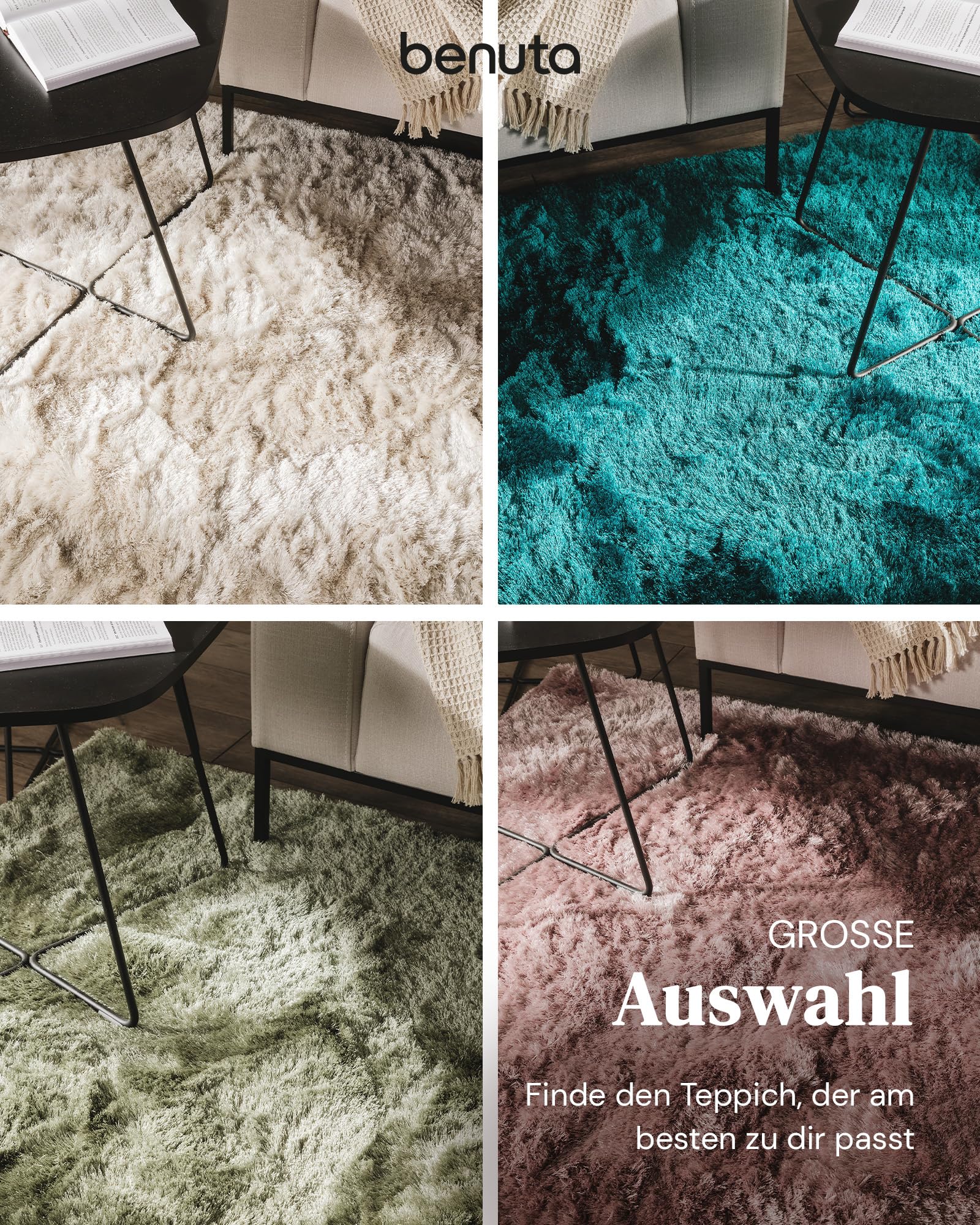 benuta Nest Hochflorteppich Whisper - Weiß 120x170 cm - Kuschelig Weicher Teppich für Schlaf- und Wohnzimmer - Pflegeleicht - Fußbodenheizung Geeignet