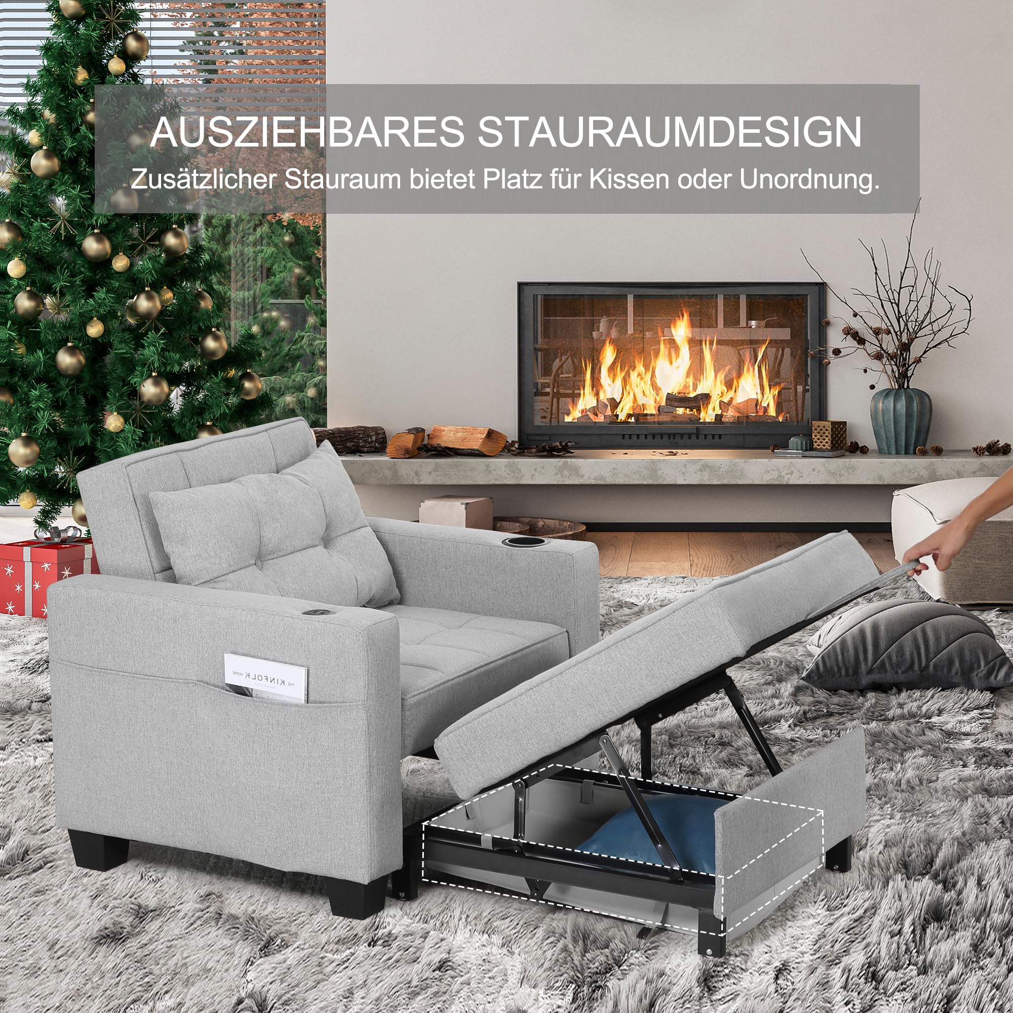 DURASPACE 3-in-1 Schlafsessel Schlafsofa,Verstellbares Schlafsofa
