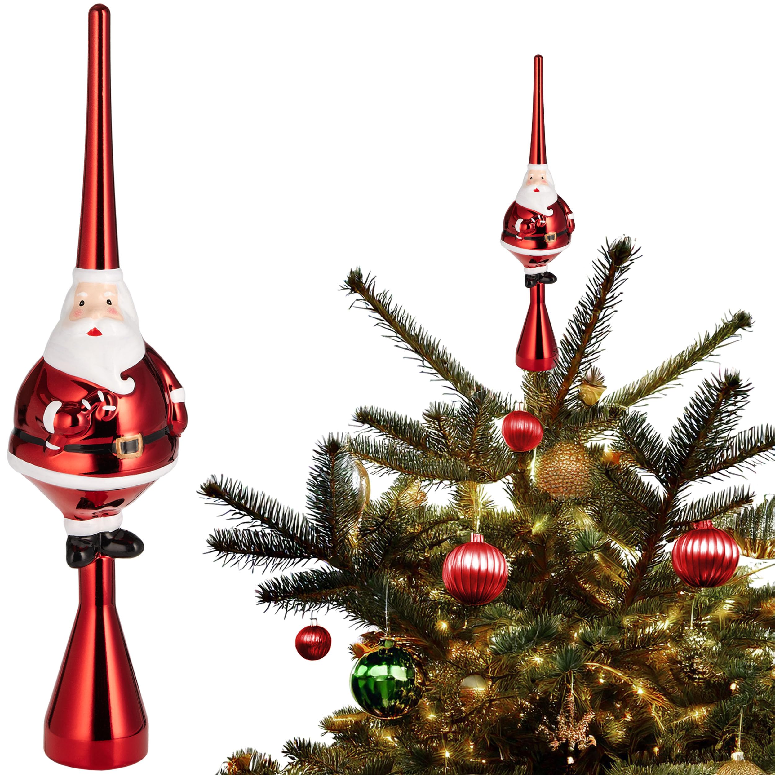 Pointe de sapin de Noël en verre - 26 cm - Rouge mat - Décoration d'arbre de Noël : Fizzco