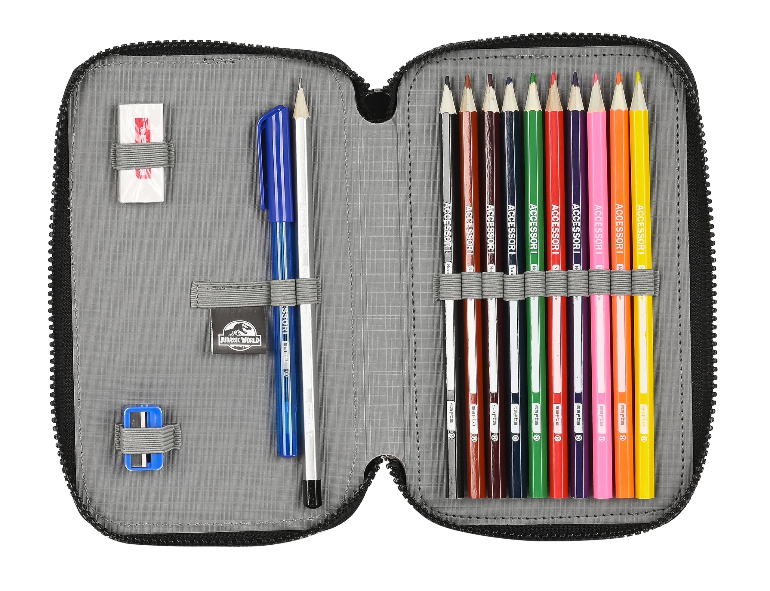 JURASSIC WORLD WARNING, Children's School Pencil Case, Pencil Case with Colours, with 28 Tools Included - Image 4