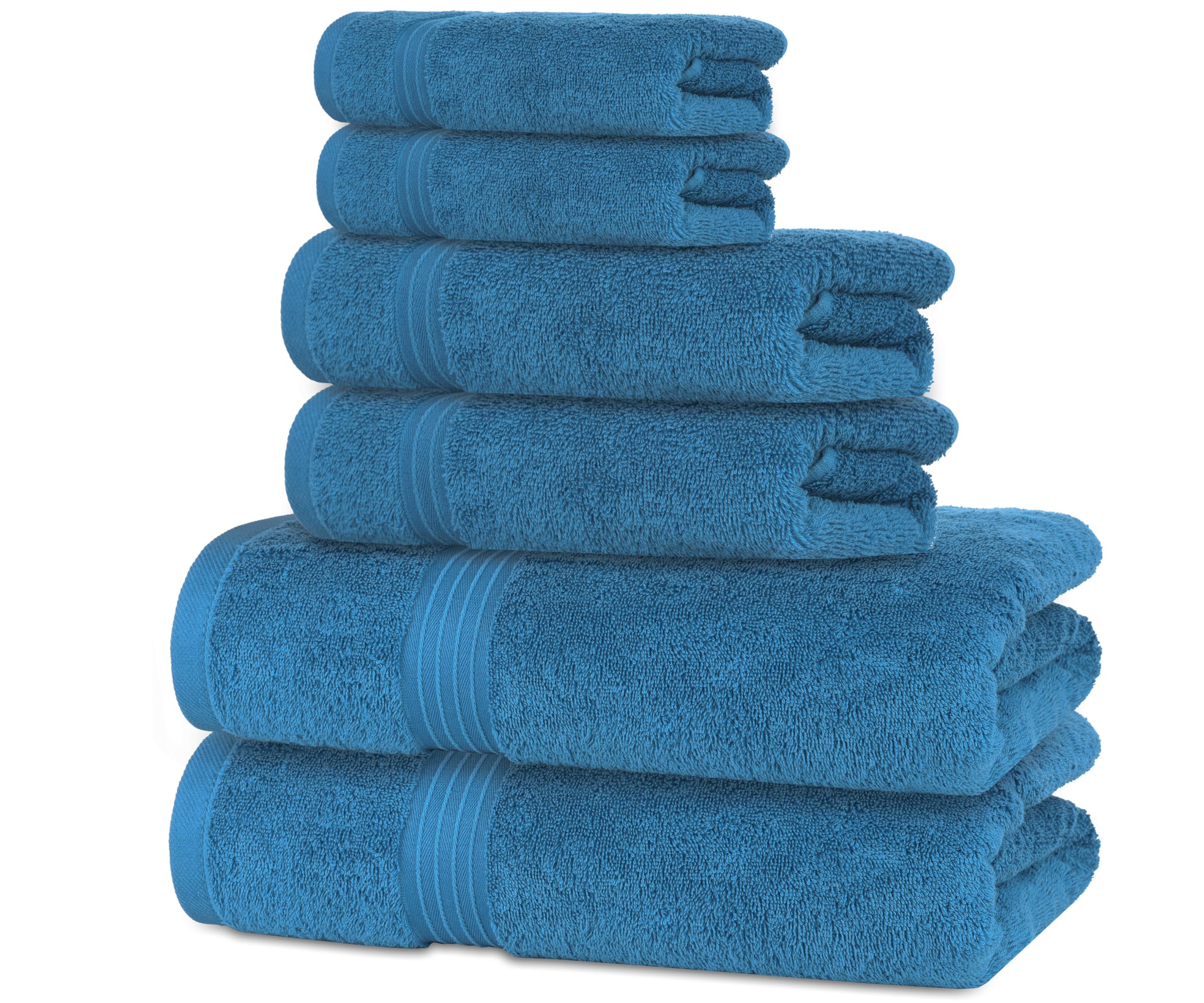 Bliss Casa - 6 Pieces Towel Set - 2 Bath Towels, 2 Hand Towels, and 2 Washcloths, 600 GSM Ring Spun Cotton Highly Absorbent Towels for Bathroom, Shower Towel Teal 6 Piece Set