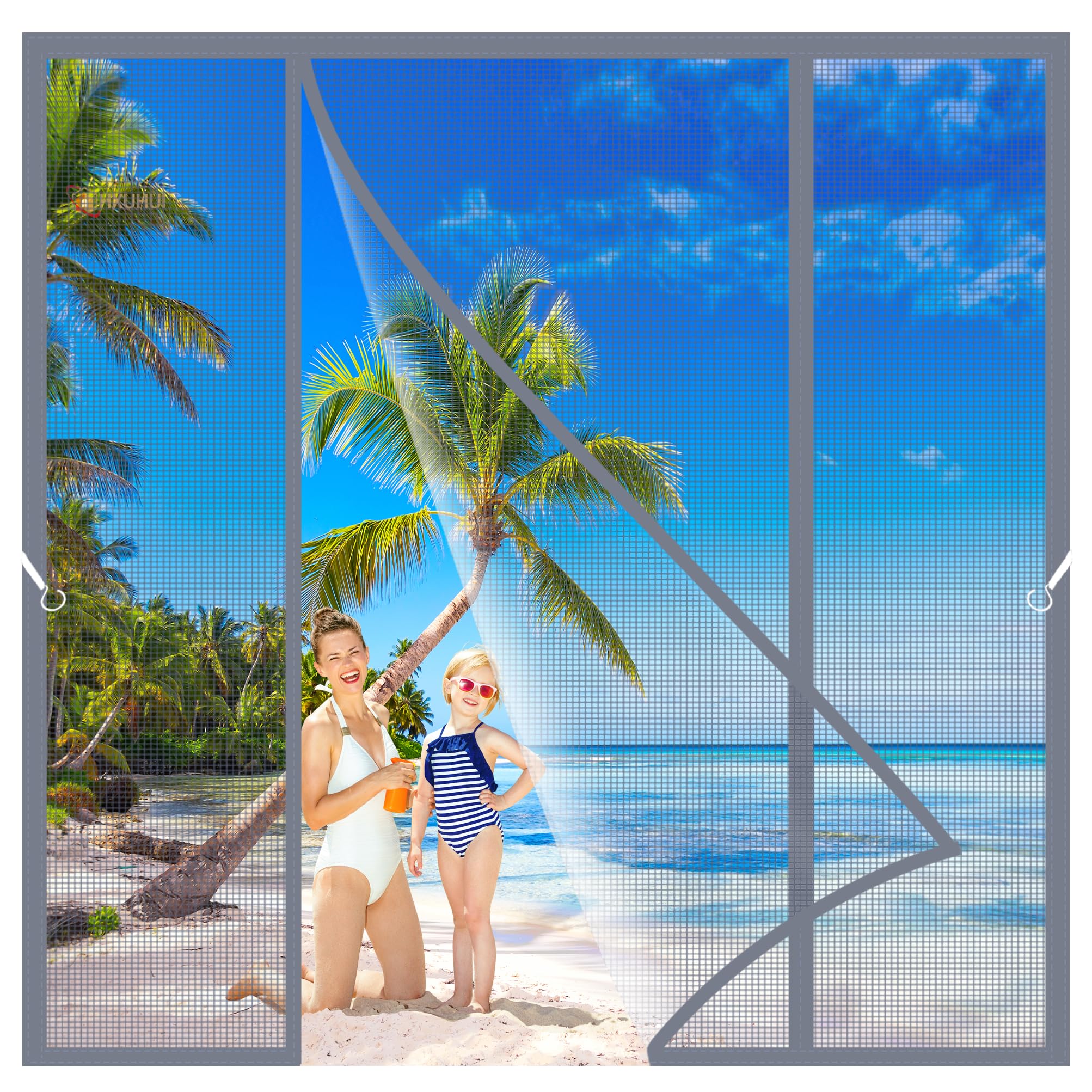 Double Side Openings Fly Screens for Doors 200x250cm Magnetic Curtain Magnetic Bug Mesh Curtain Self Sealing Hands Free Entry Let Fresh Air in for Patio Workshop Home Gym Sun Room Grey