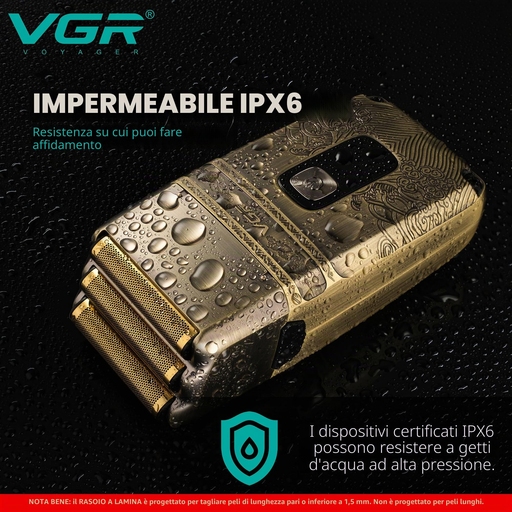 VGR Rasoio elettrico da uomo, con lamina che scolorisce la pelle, impermeabile IPX6, lavabile, ricaricabile, senza fili, per testa calva, barba, viso, ideale per barbieri o uso domestico