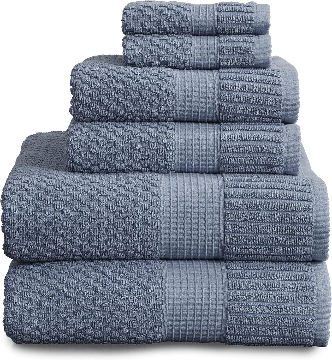 NY Loft 100% Cotton Towel Set 6 Piece | Super Soft & Absorbent Quick-Dry 2 Bath Towels 2 Hand Towels and 2 Washcloths |Textured and Durable Cotton | Trinity Collection (6 Piece Set, Flint Stone)