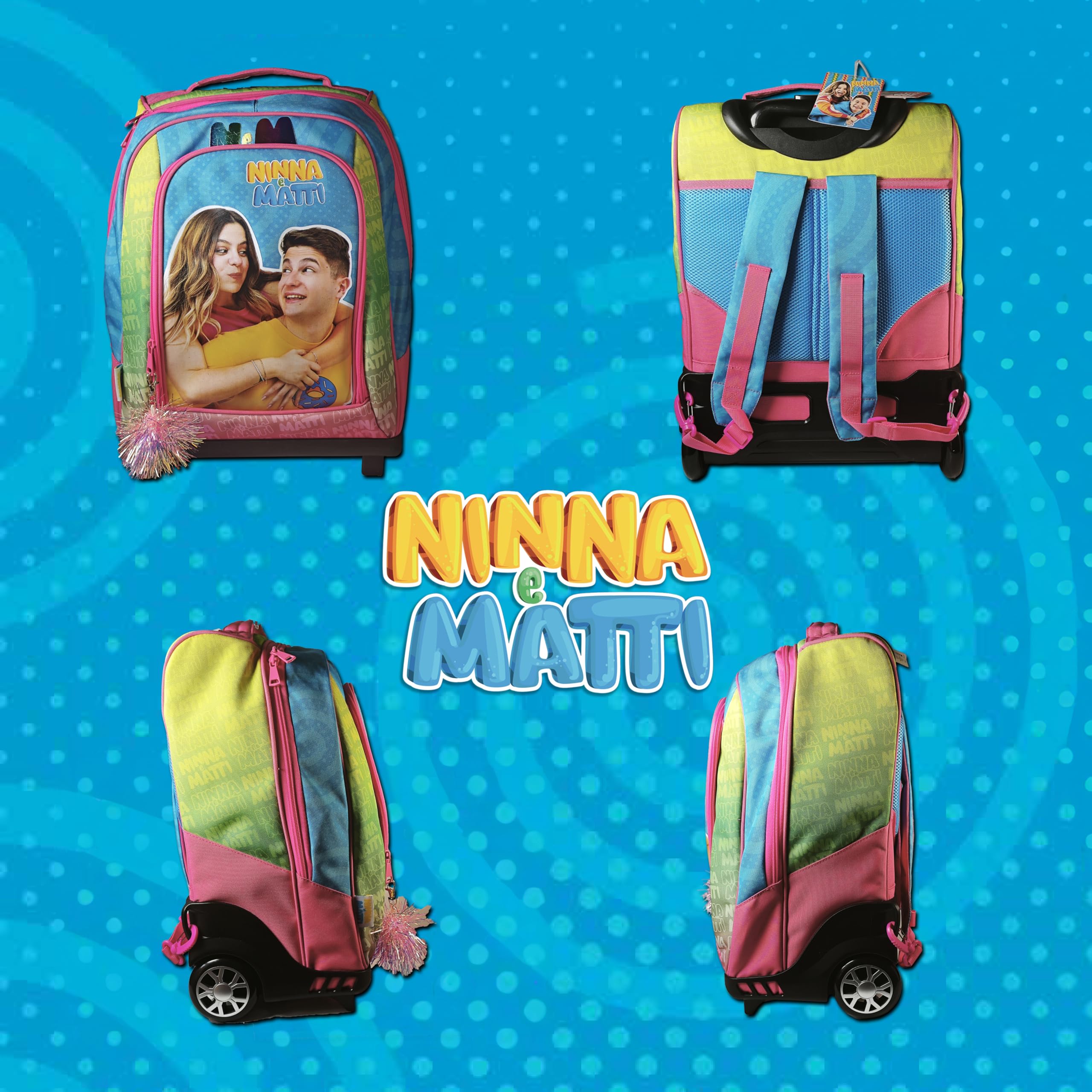 NINNA e MATTI Zaino Trolley con Ruote e Asta Telescopica, Linea Scuola 2025-2026, 45 x 34,5 x 21 cm