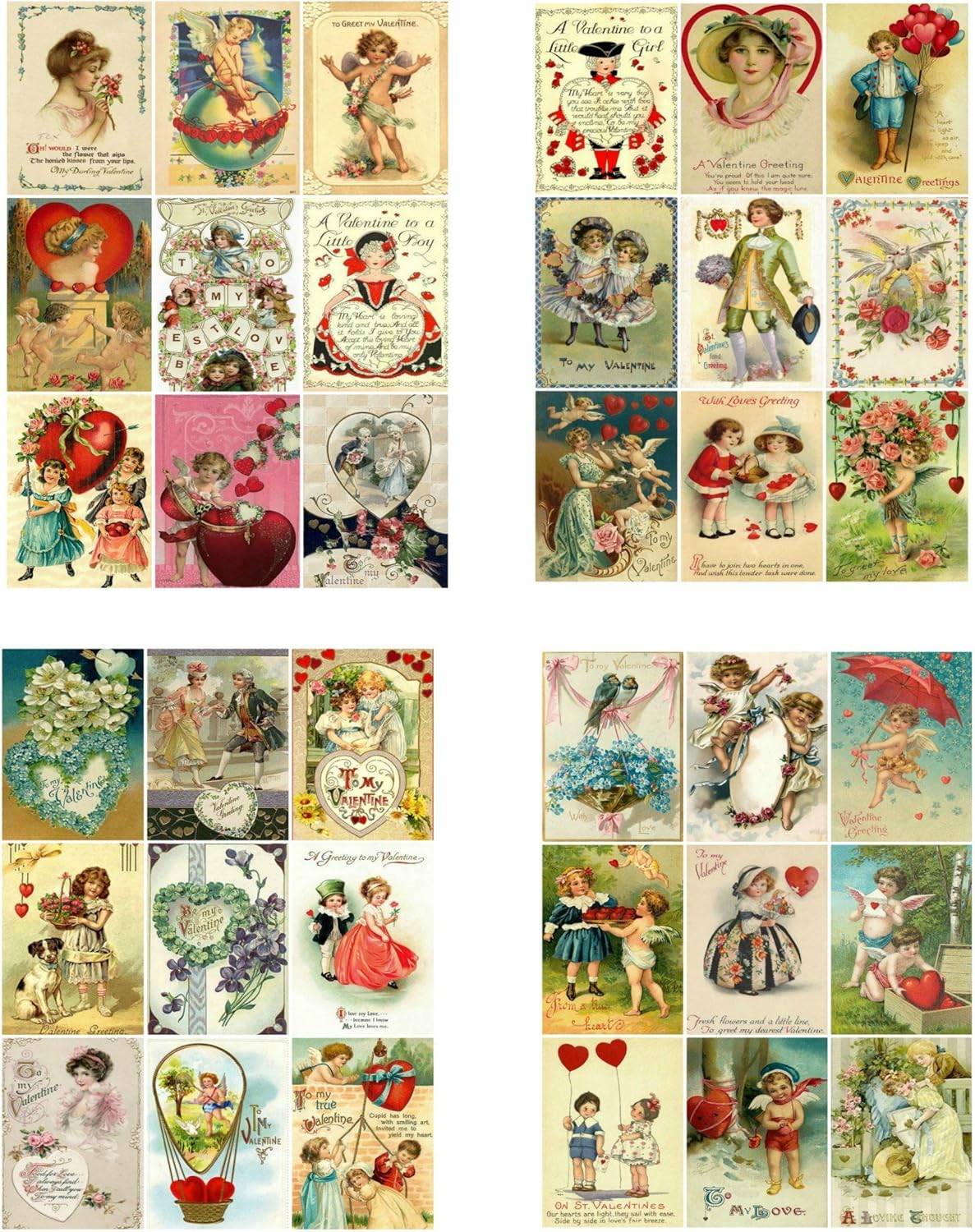 Bundle of 4 Valentine's Day Card Images Collage Sheets, Set of 4, Set #2 for Altered Art, Scrapbooking, Design, Card Making