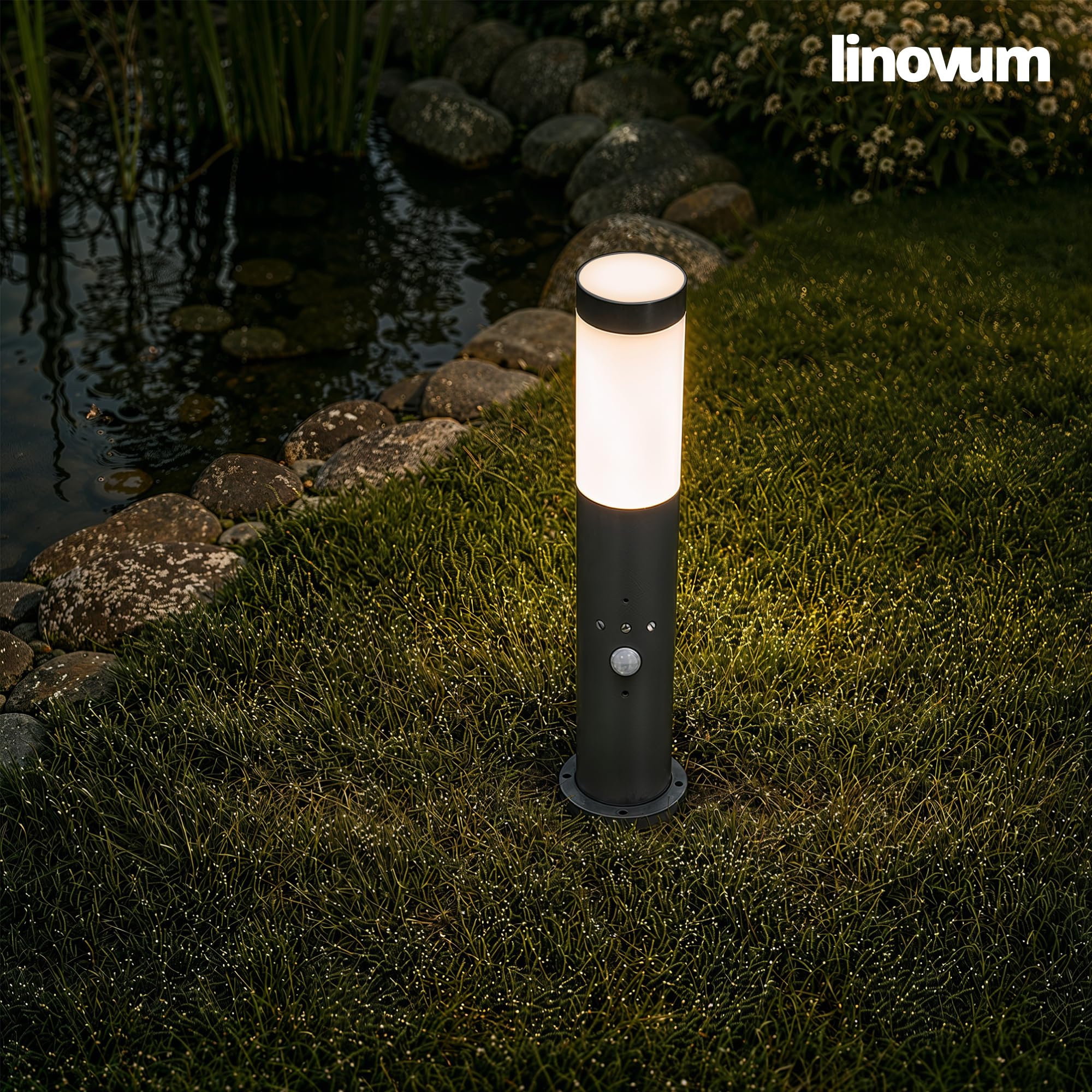 linovum 2x BOSEA-B Wegeleuchte mit Bewegungsmelder anthrazit - Standleuchte für E27 Pollerleuchte 50cm Gartenlampe IP44 Dämmerungssensor