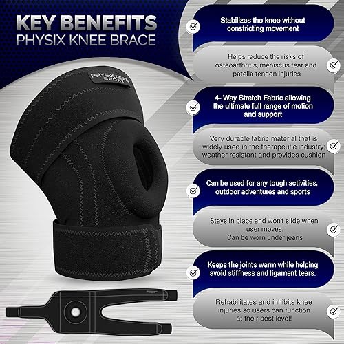 Miniatura 5 de Physix Gear - Rodillera para hombres y mujeres, soporte de rodilla de compresión de rótula ajustable para artritis, ACL y MCL, desgarro de menisco,
